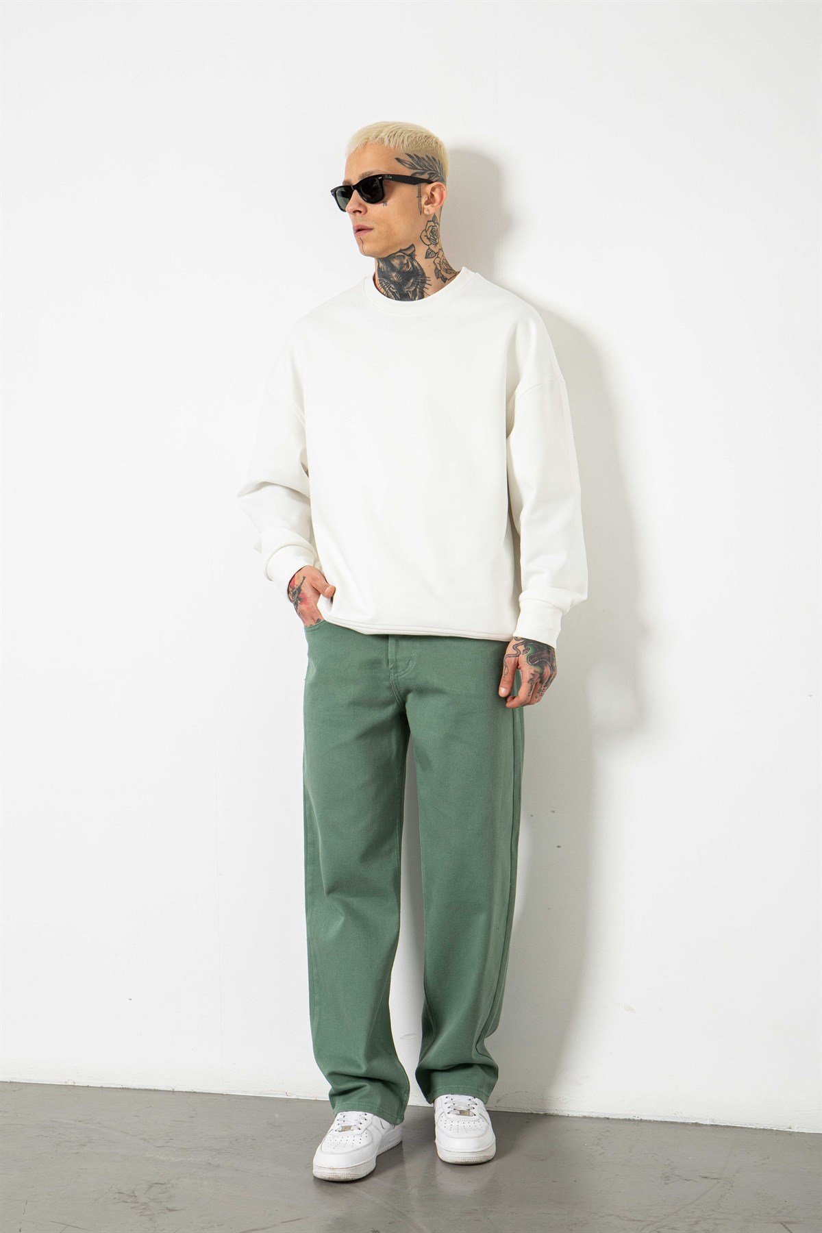 Baggy Gabardin Kumaş Pantolon YEŞİL