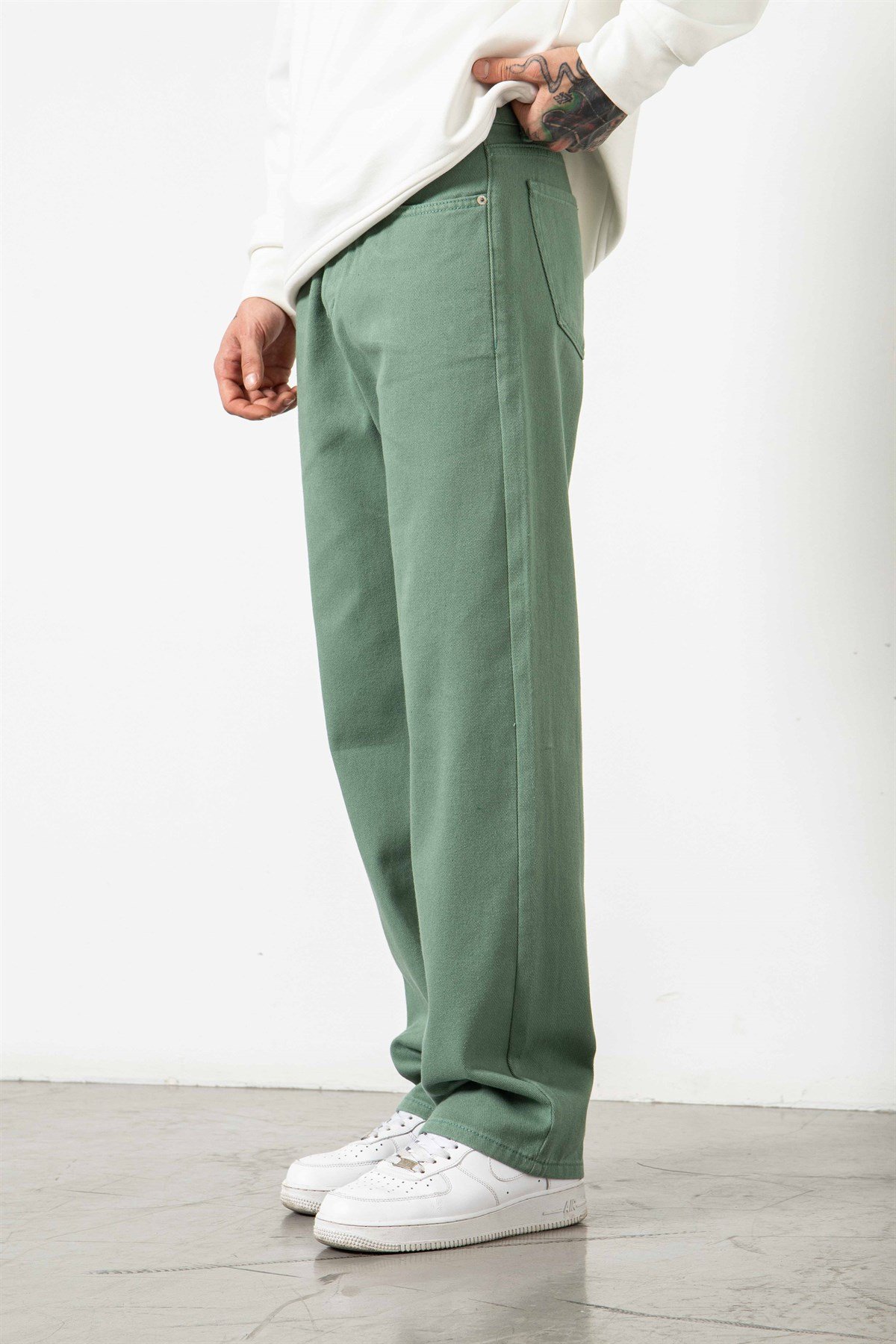 Baggy Gabardin Kumaş Pantolon YEŞİL