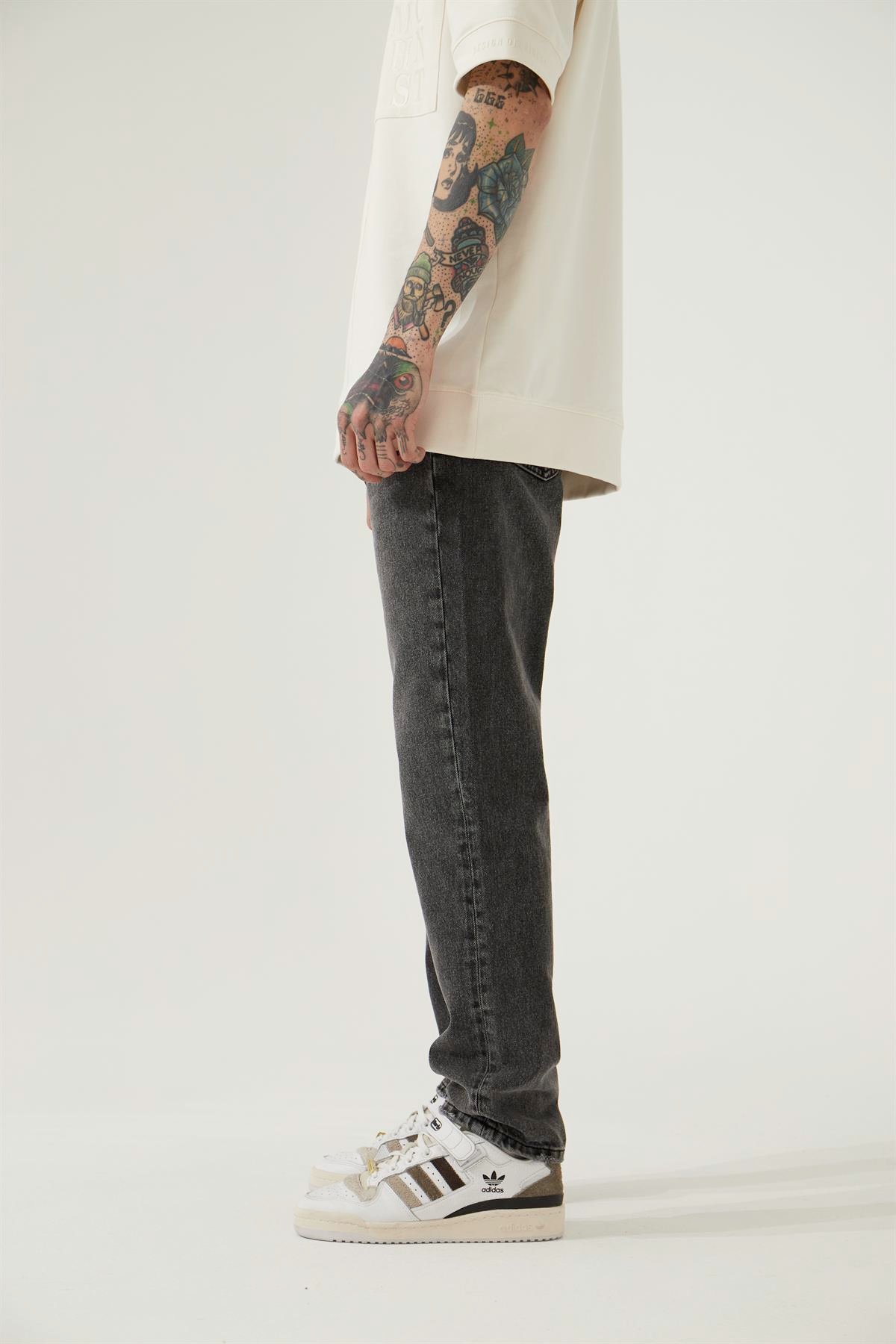 Erkek Loose Fit Yıkamalı Jean Pantolon / Asphalt