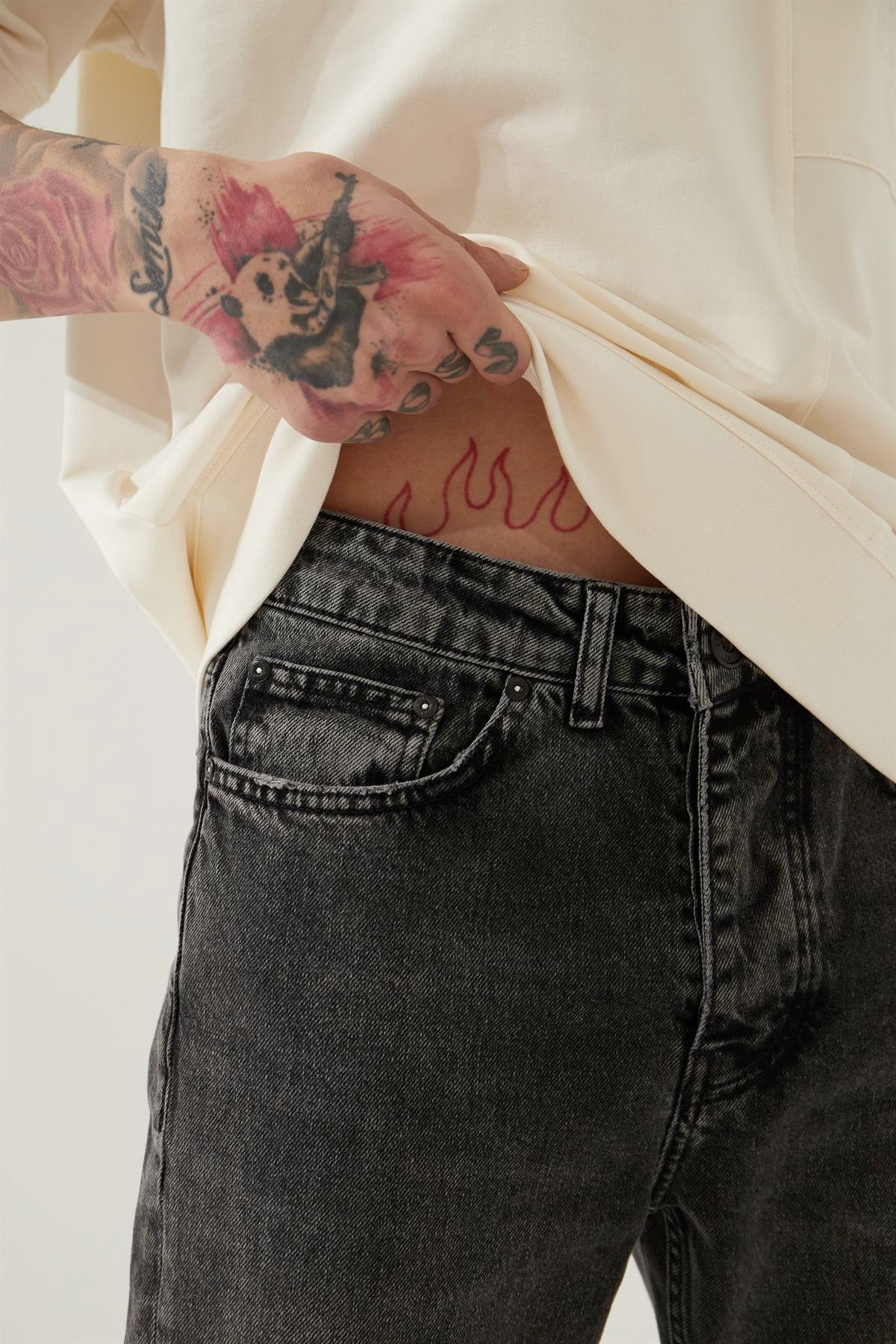 Erkek Loose Fit Yıkamalı Jean Pantolon / Asphalt