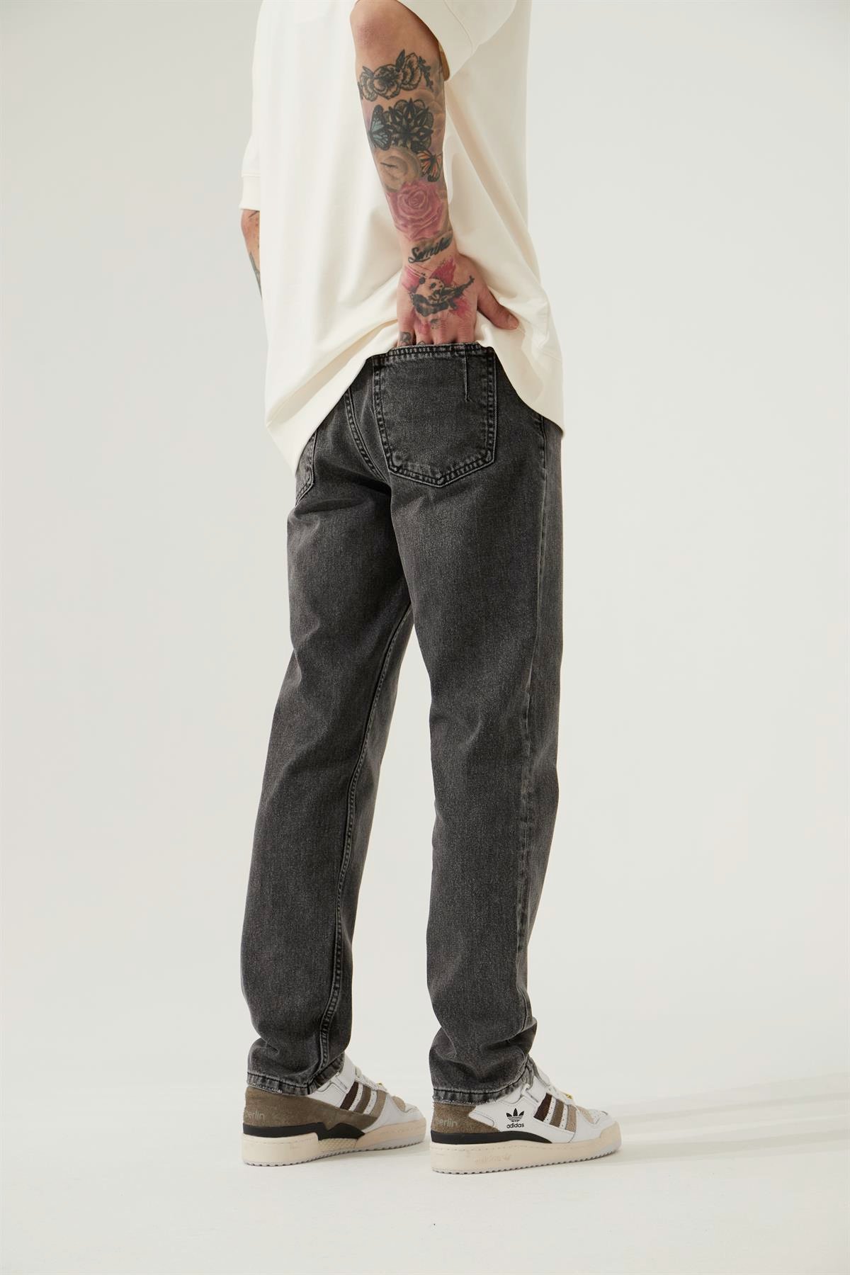 Erkek Loose Fit Yıkamalı Jean Pantolon / Asphalt