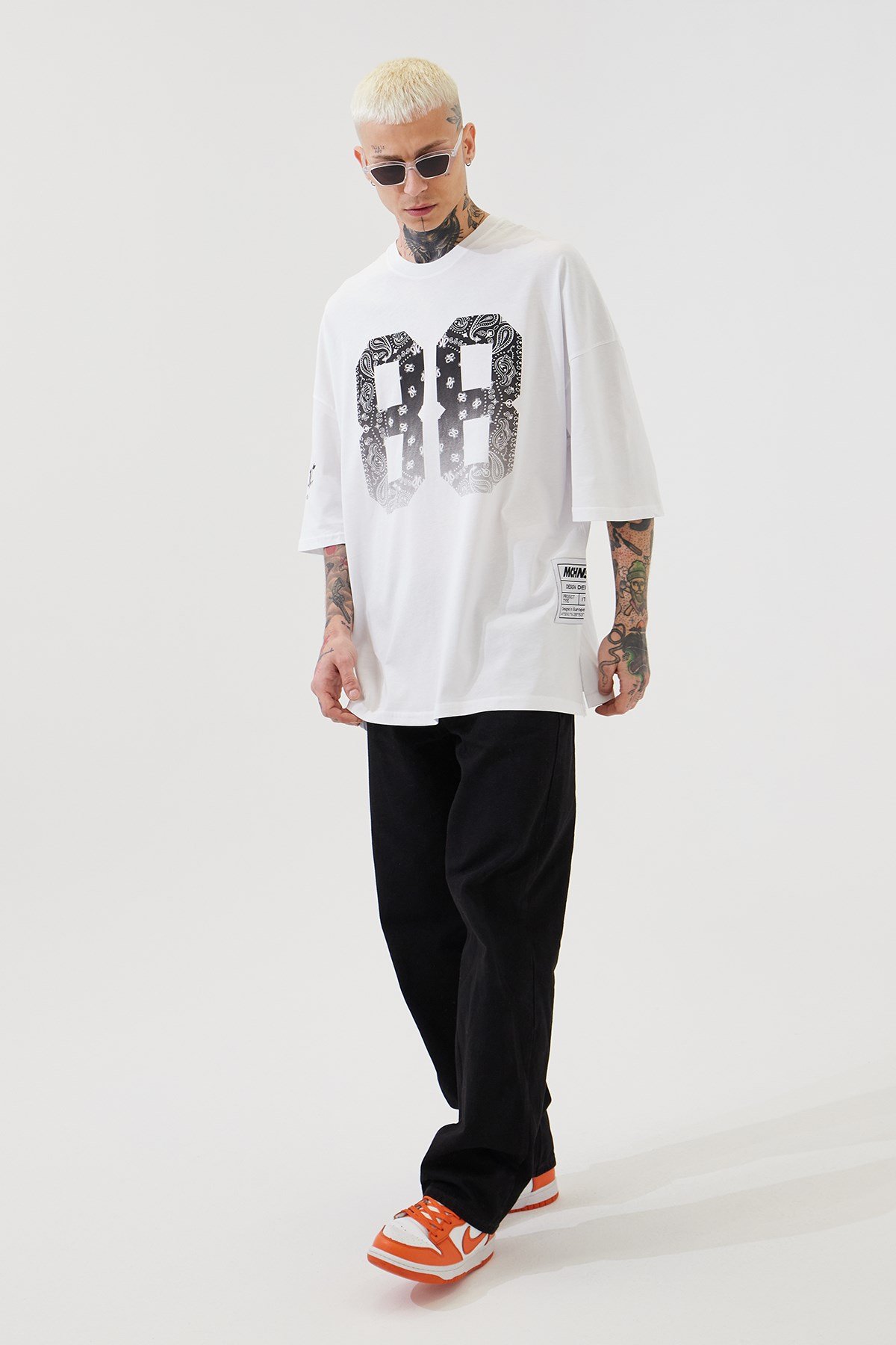 Super Oversize Player 88 Baskılı Pamuklu T-Shirt BEYAZ