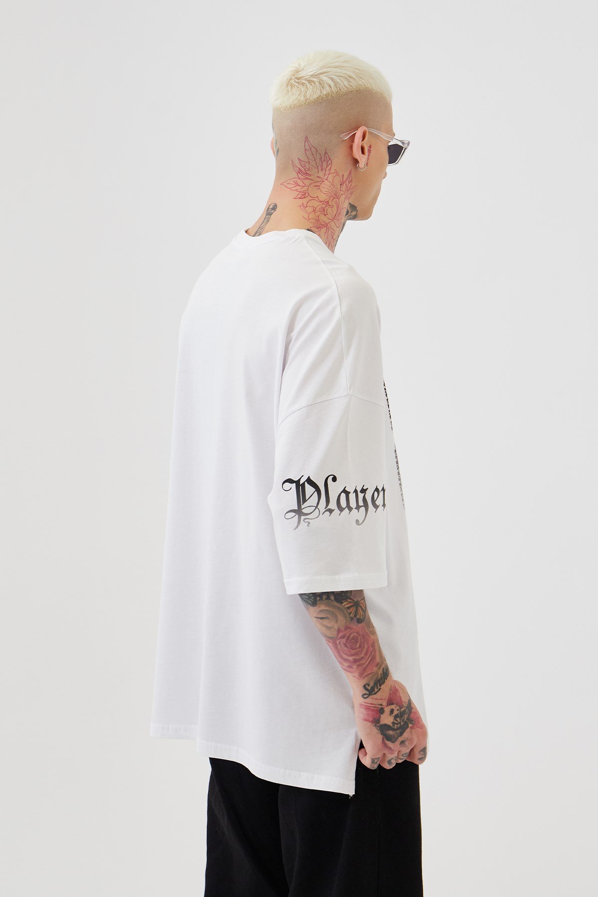 Super Oversize Player 88 Baskılı Pamuklu T-Shirt BEYAZ