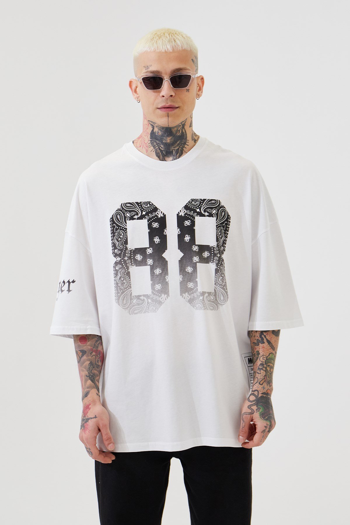 Super Oversize Player 88 Baskılı Pamuklu T-Shirt BEYAZ