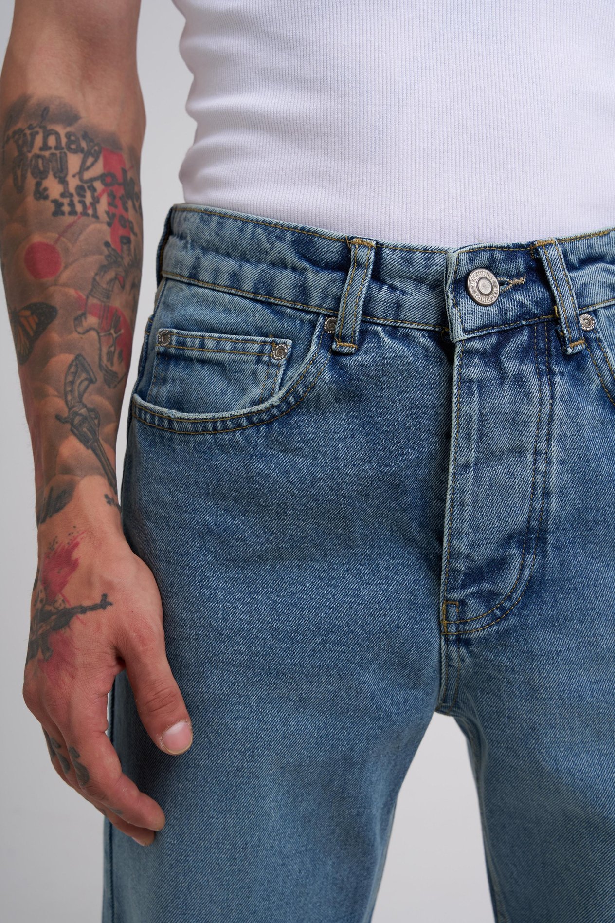 Erkek Loose Fith Jeans Pantolon Asit Mavi