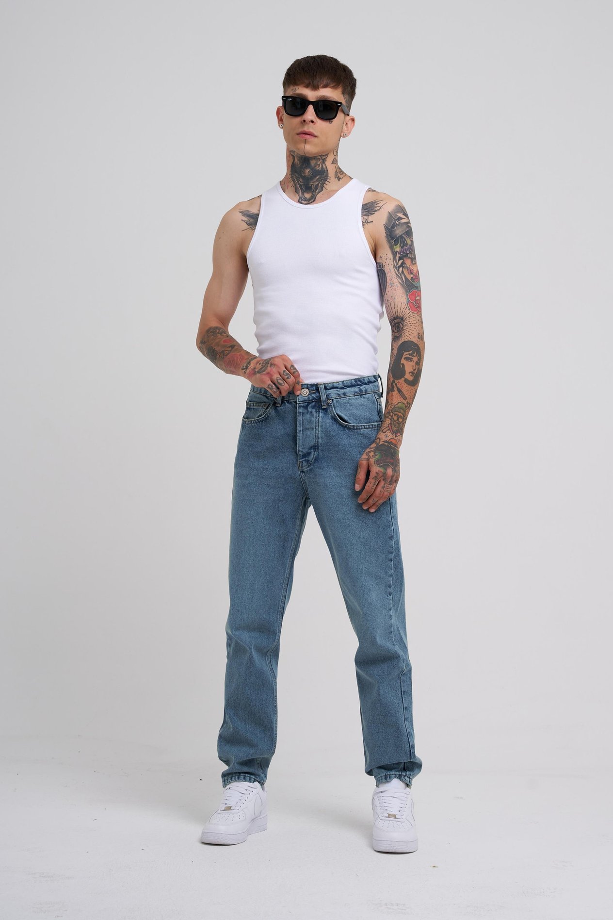 Erkek Loose Fith Jeans Pantolon Asit Mavi