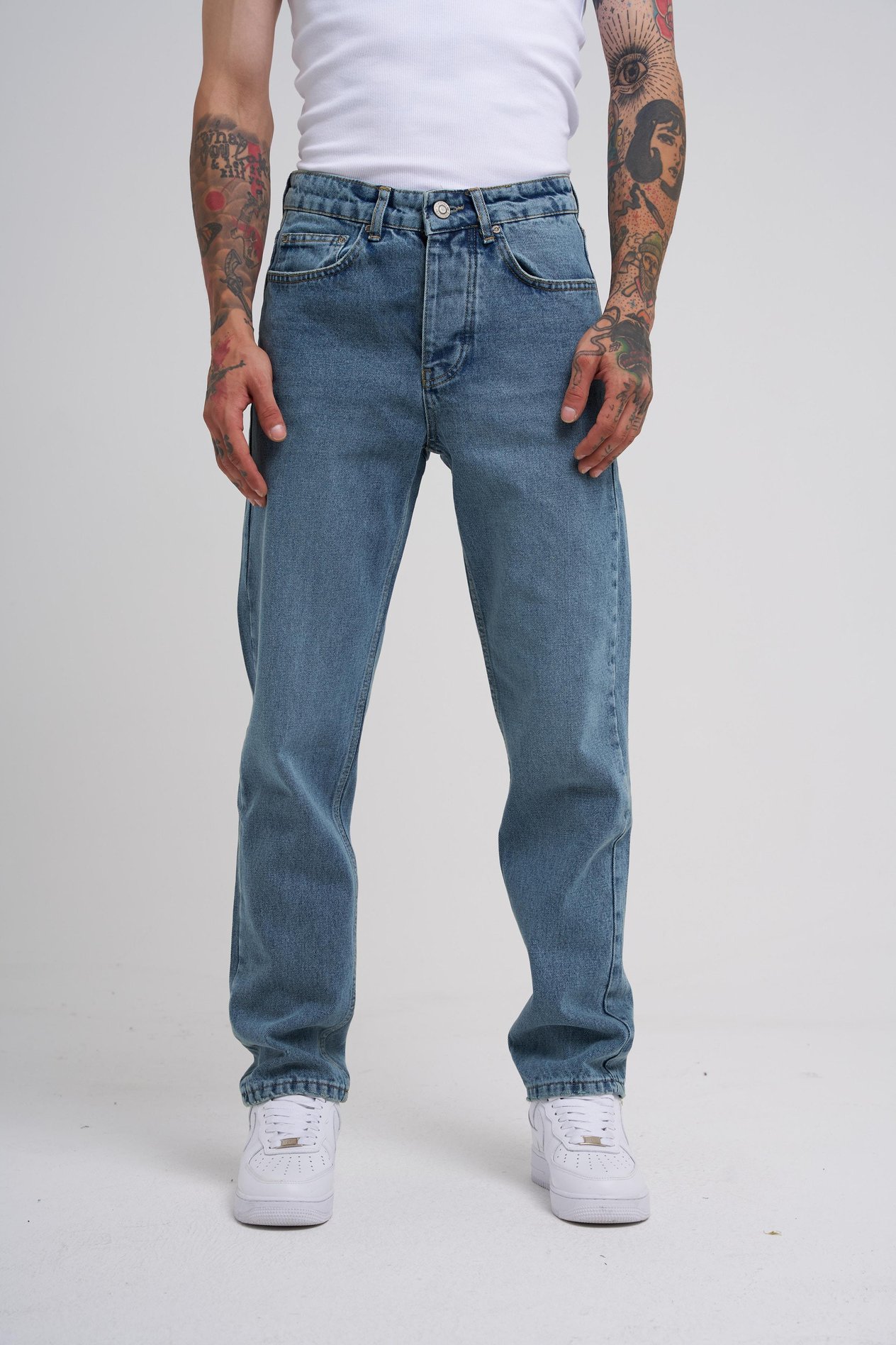 Erkek Loose Fith Jeans Pantolon Asit Mavi