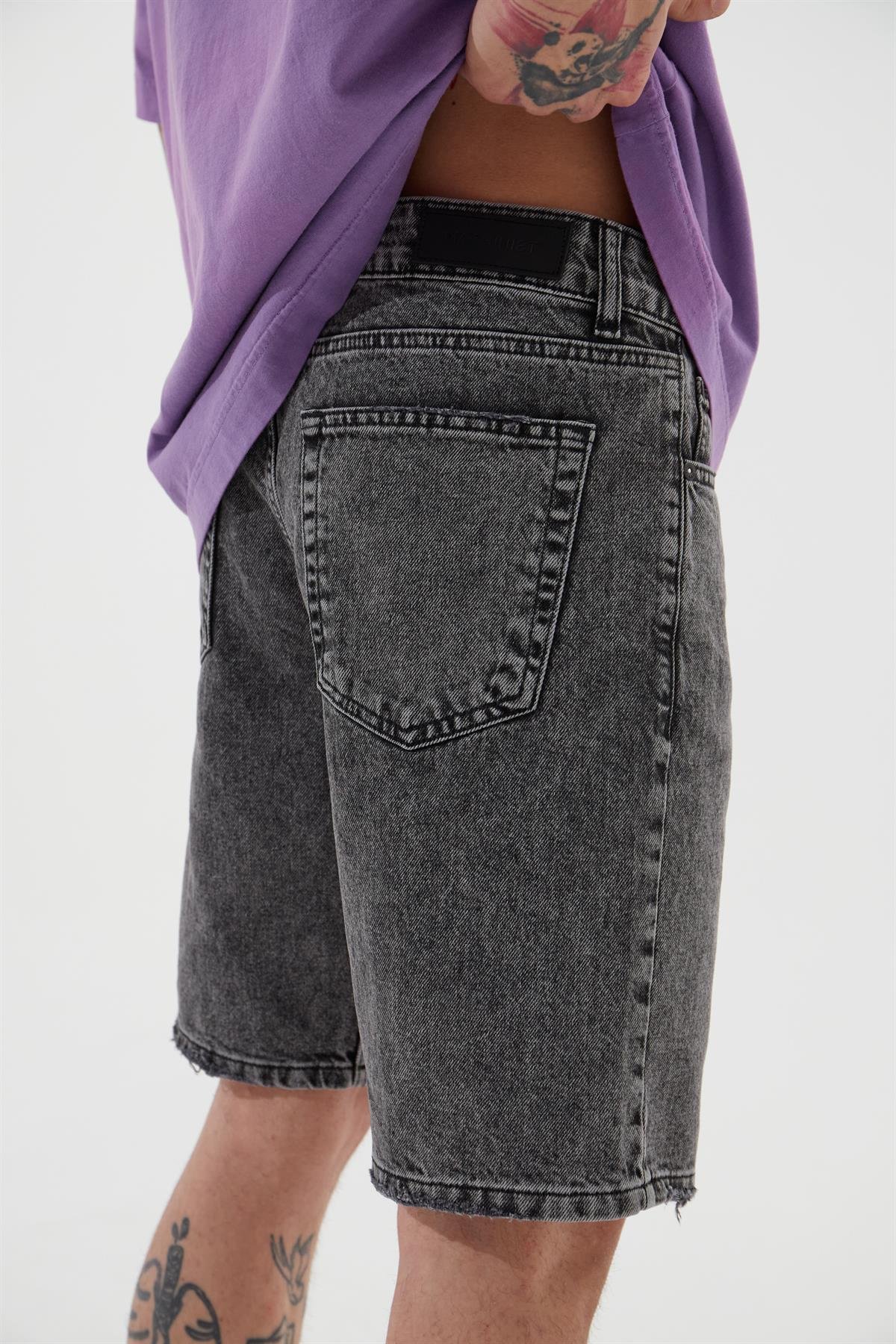 LOOSE FIT DENİM BERMUDA ŞORT ASPHALT