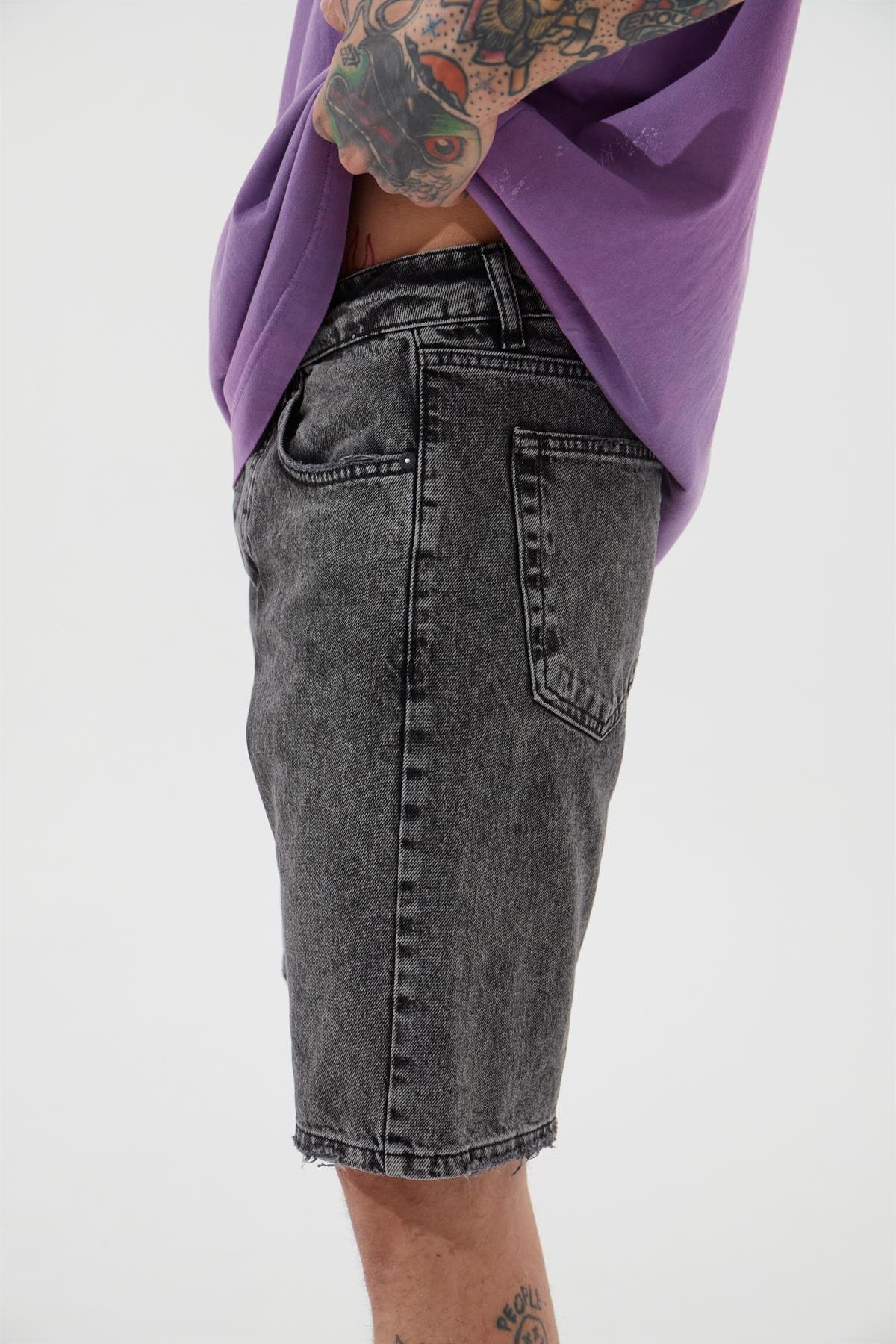 LOOSE FIT DENİM BERMUDA ŞORT ASPHALT