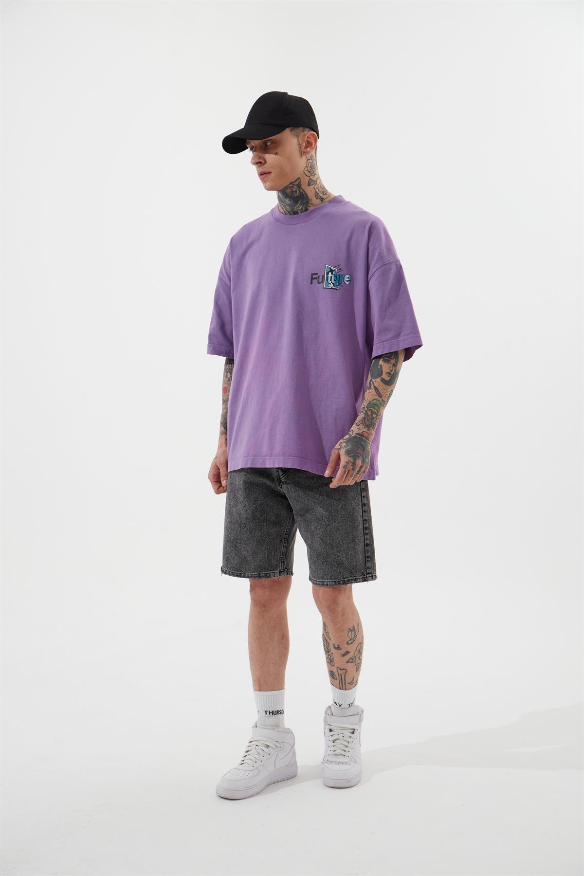 LOOSE FIT DENİM BERMUDA ŞORT ASPHALT