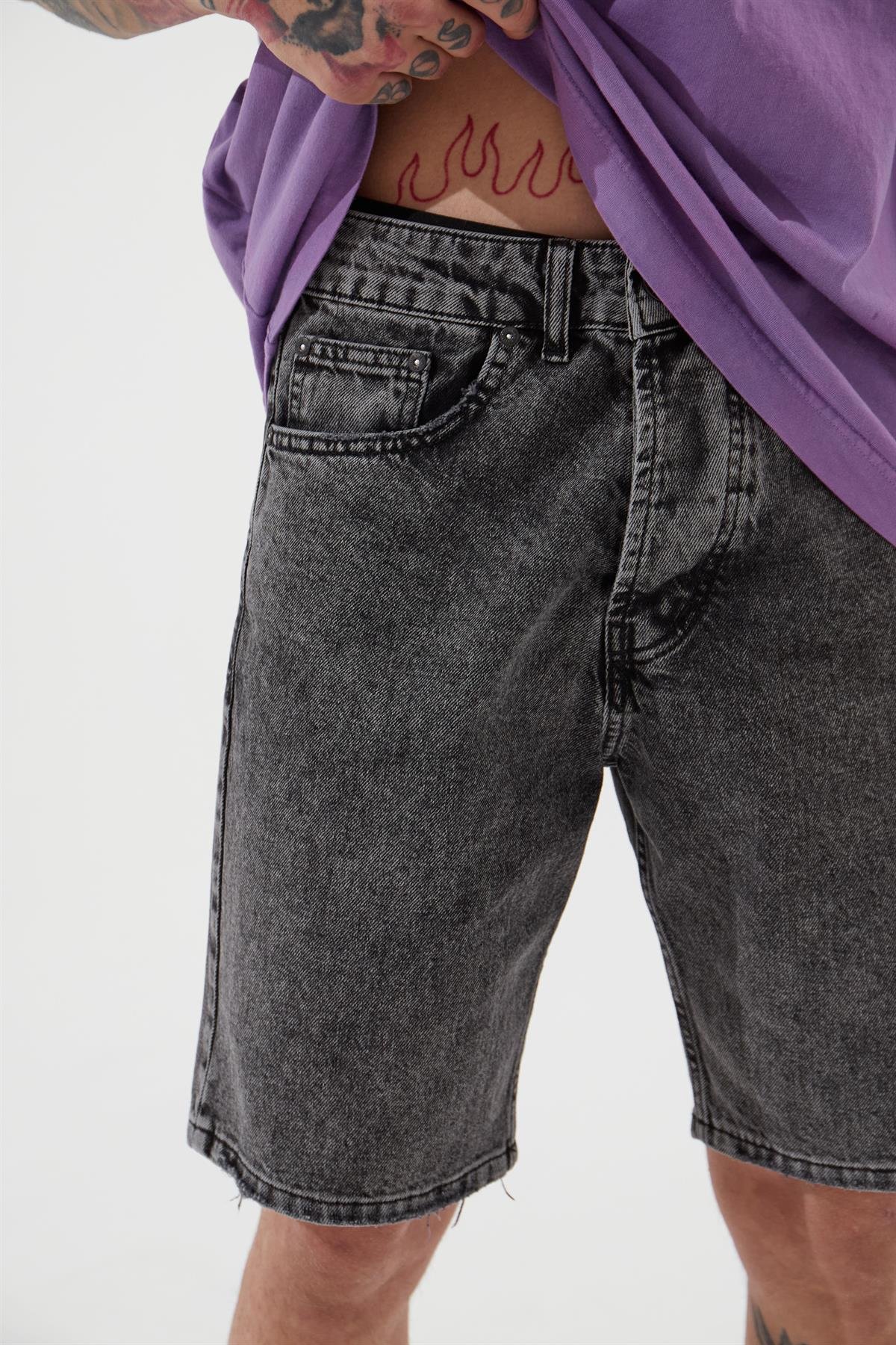 LOOSE FIT DENİM BERMUDA ŞORT ASPHALT
