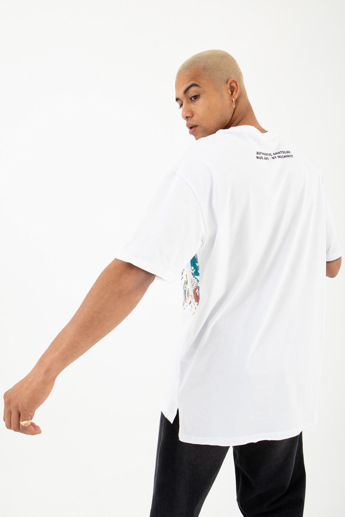 Relaxed Etnik Baskılı Pamuklu T-shirt BEYAZ