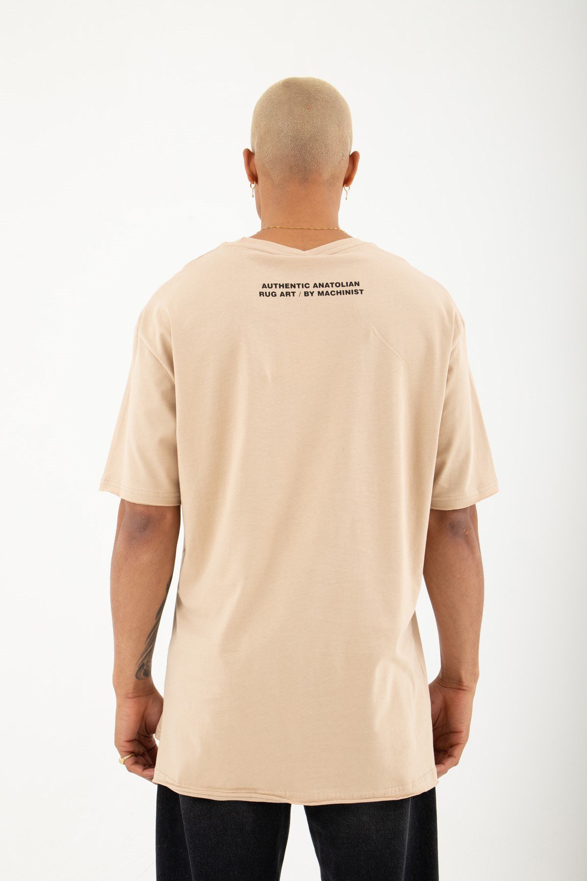 Relaxed Etnik Baskılı Pamuklu T-shirt BEJ