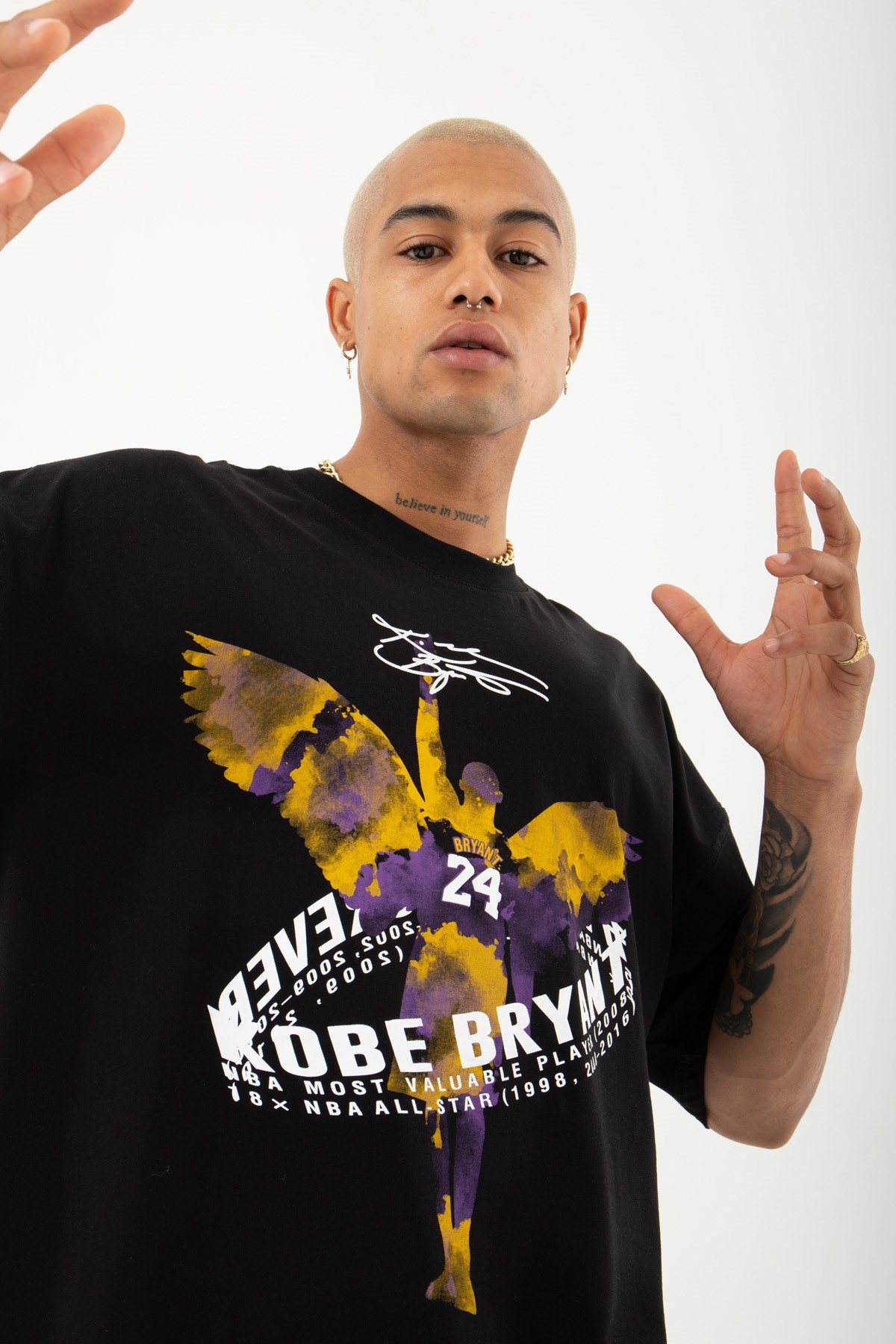 Oversize Kobe Bryant Baskılı Pamuklu T-Shirt SİYAH