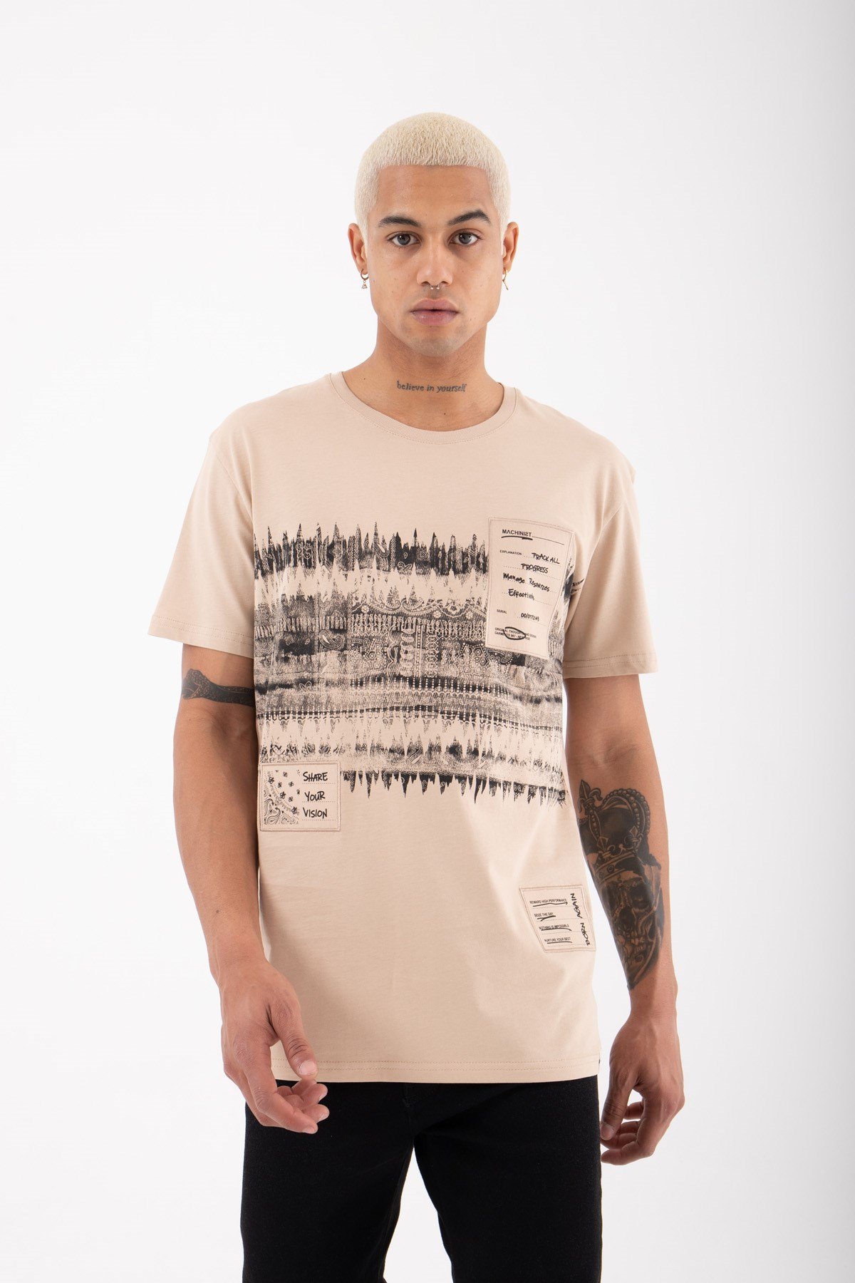 Regular Share Your Vision Baskılı Pamuklu T-Shirt BEJ