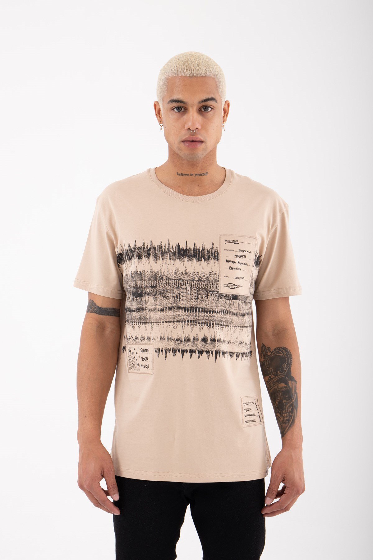 Regular Share Your Vision Baskılı Pamuklu T-Shirt BEJ