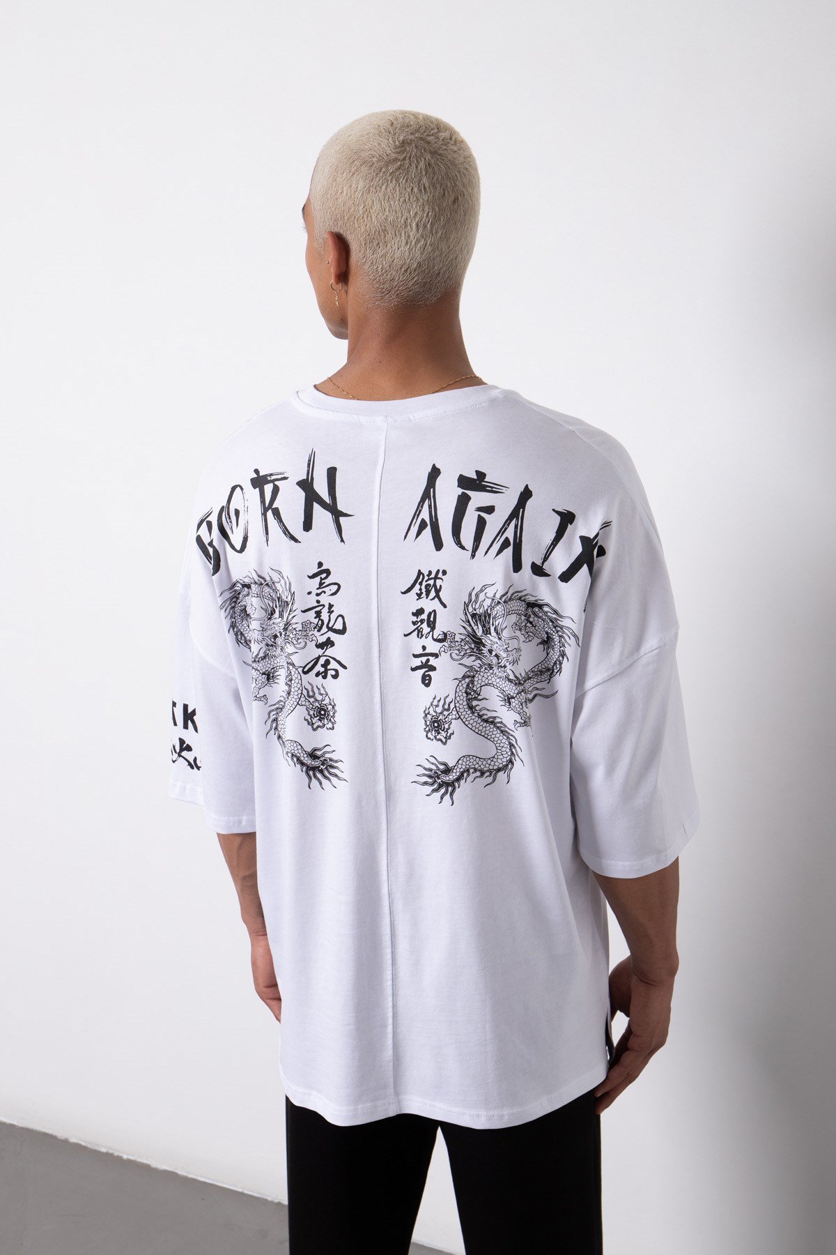 Super Oversize Born Again Baskılı Pamuklu T-Shirt BEYAZ