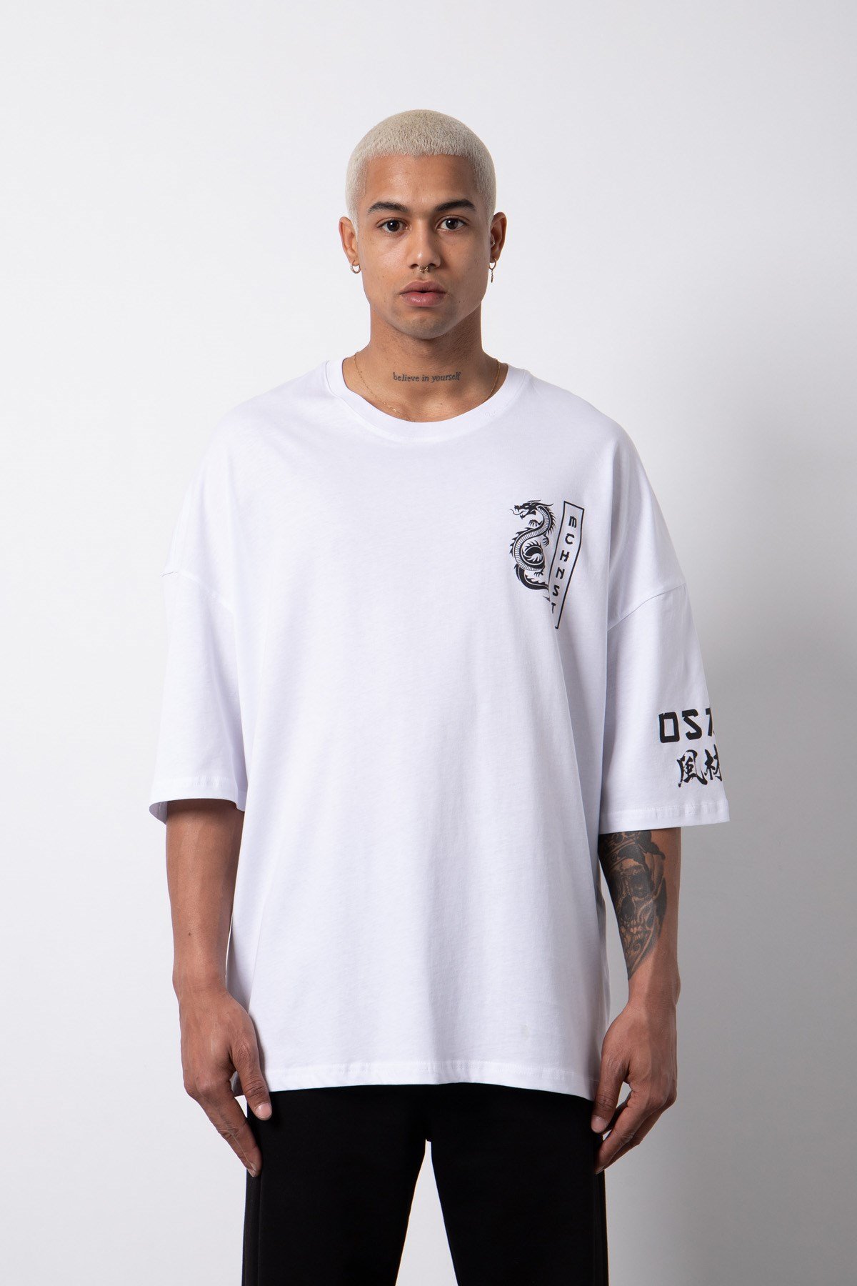 Super Oversize Born Again Baskılı Pamuklu T-Shirt BEYAZ