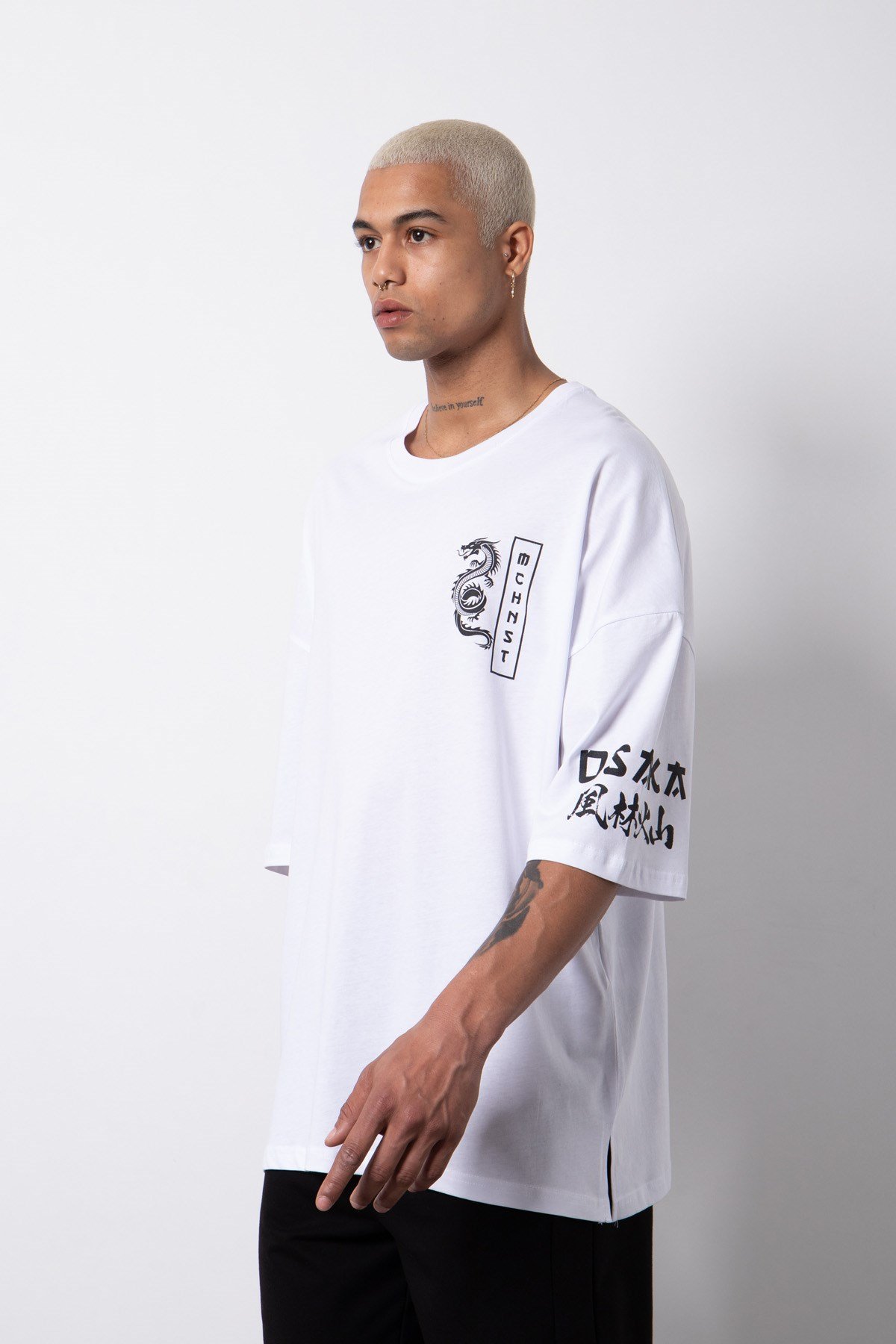 Super Oversize Born Again Baskılı Pamuklu T-Shirt BEYAZ
