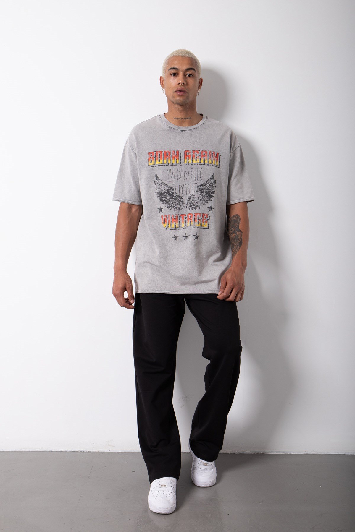 Relaxed Born Again Yıkamalı Baskılı Pamuklu T-Shirt  EKRU