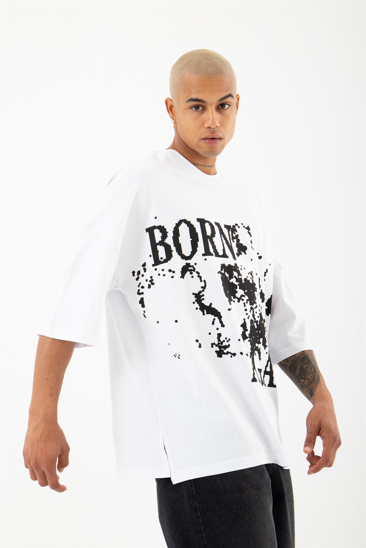 Oversize Born Again Baskılı Pamuklu Kolsuz Atlet BEYAZ