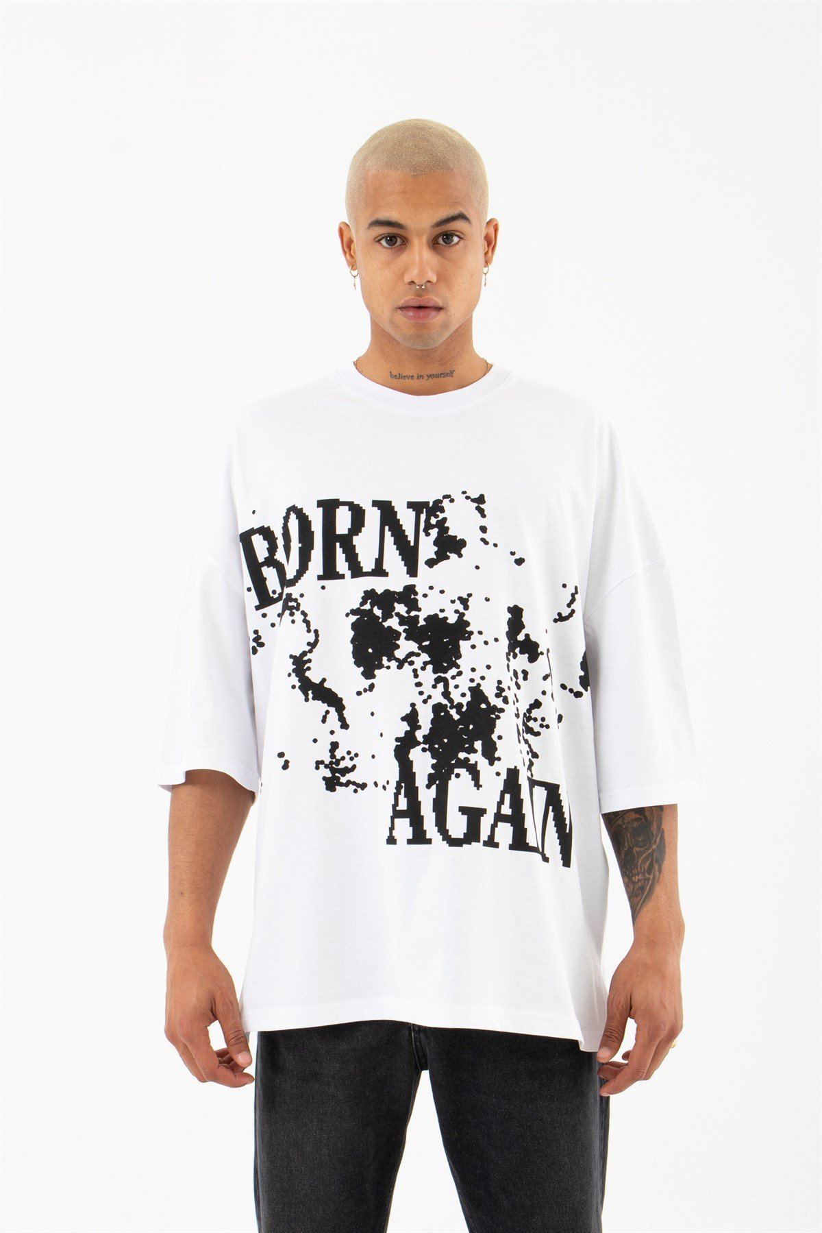 Oversize Born Again Baskılı Pamuklu Kolsuz Atlet BEYAZ