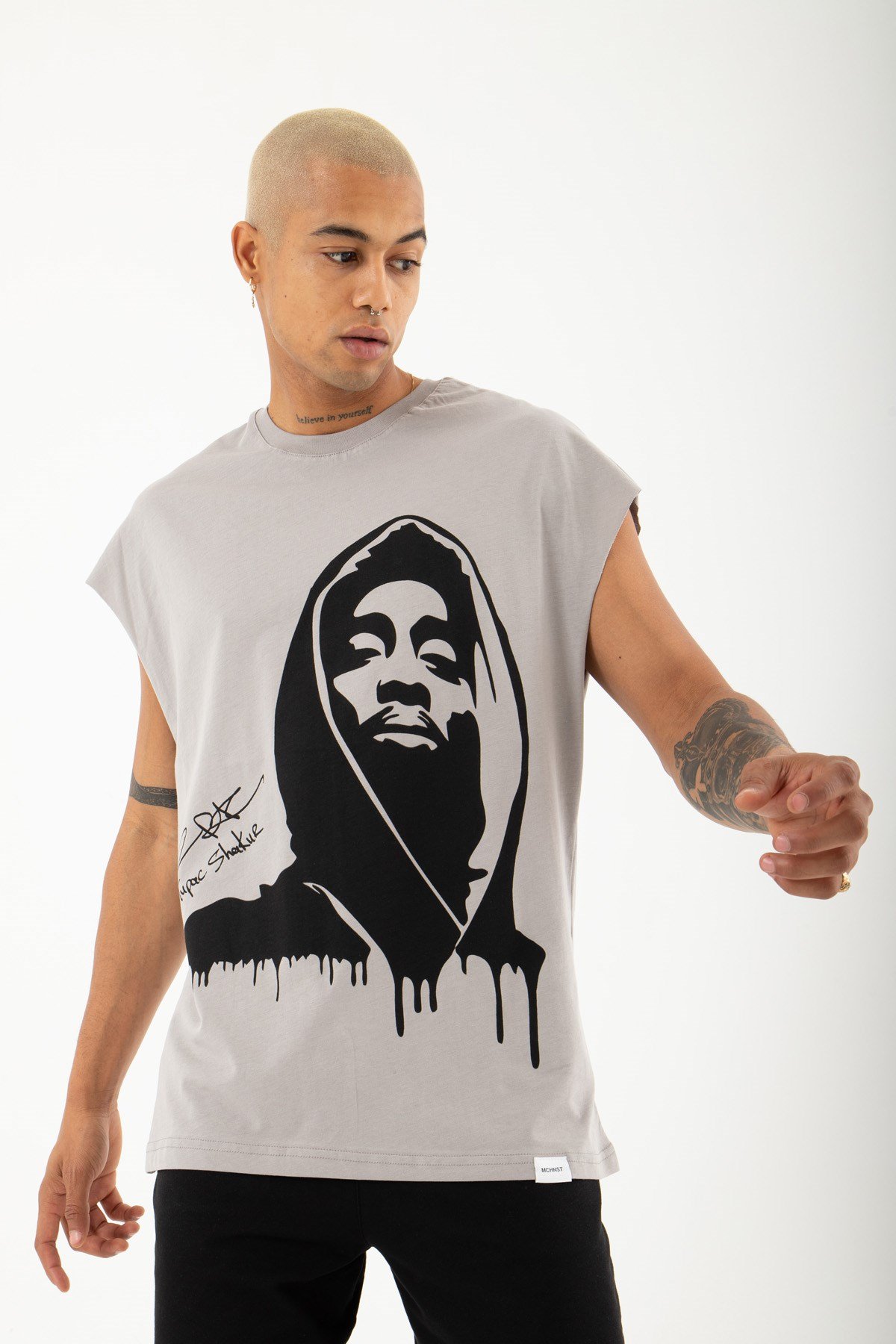 Oversize Tupac Shakur Pamuklu Kolsuz Atlet ICE GRİ