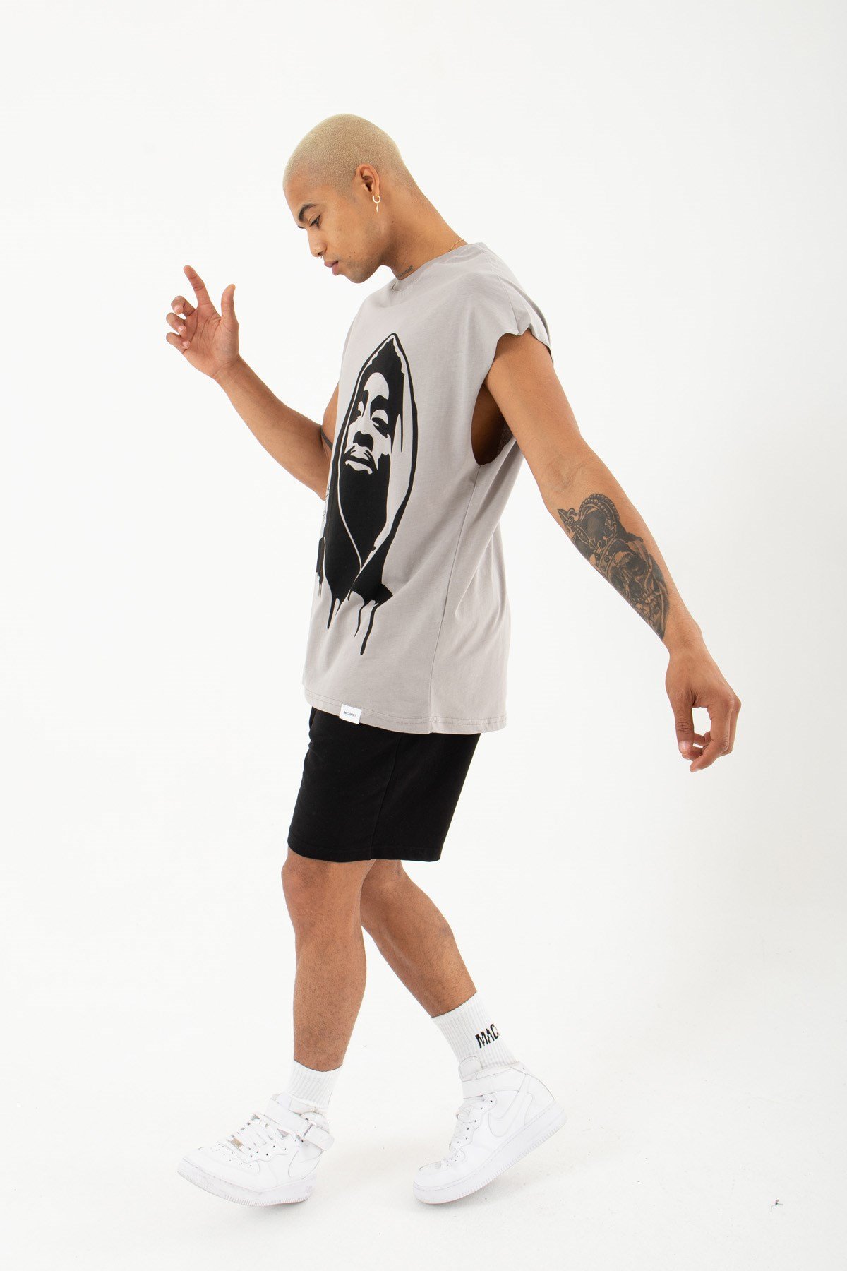 Oversize Tupac Shakur Pamuklu Kolsuz Atlet ICE GRİ