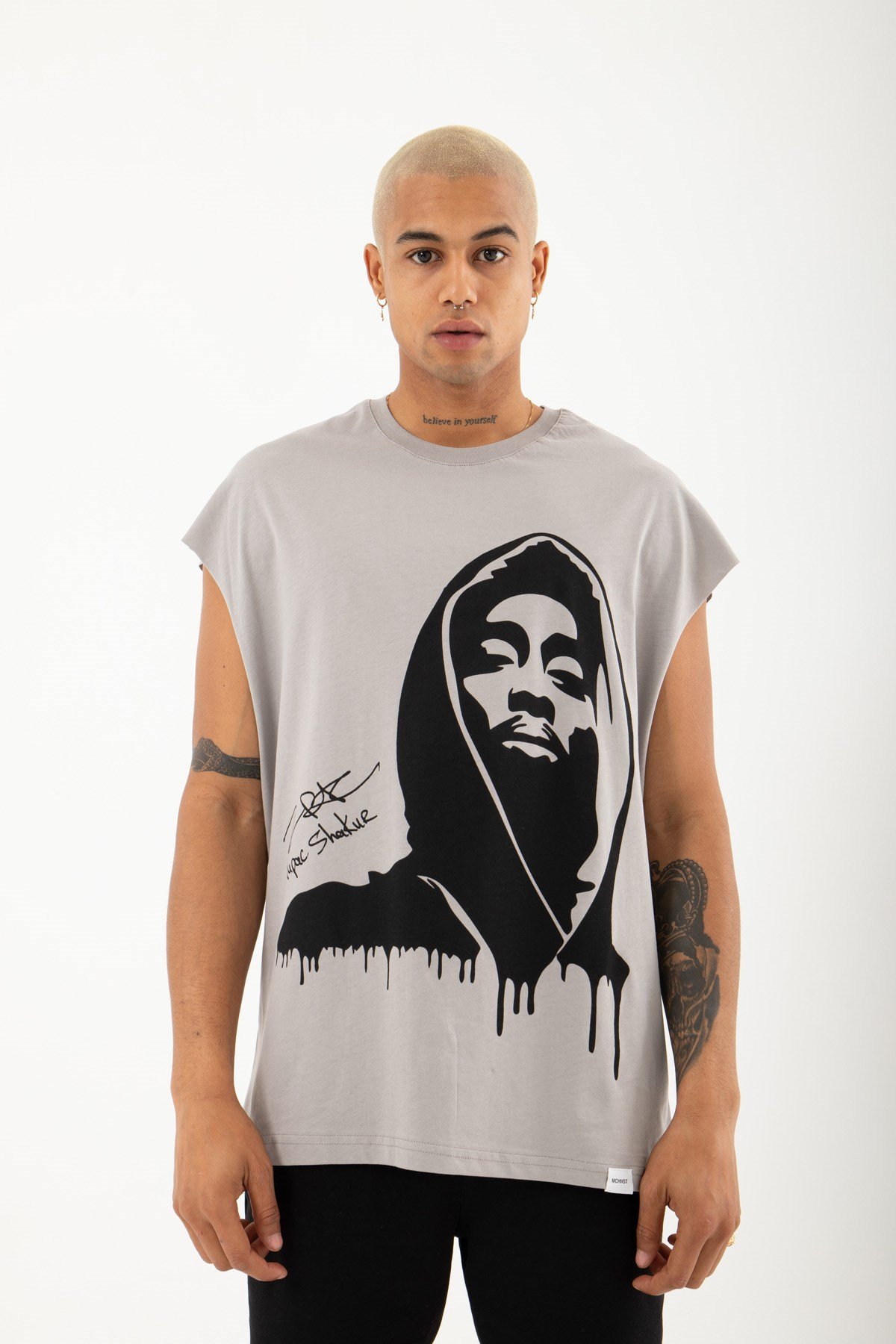 Oversize Tupac Shakur Pamuklu Kolsuz Atlet ICE GRİ