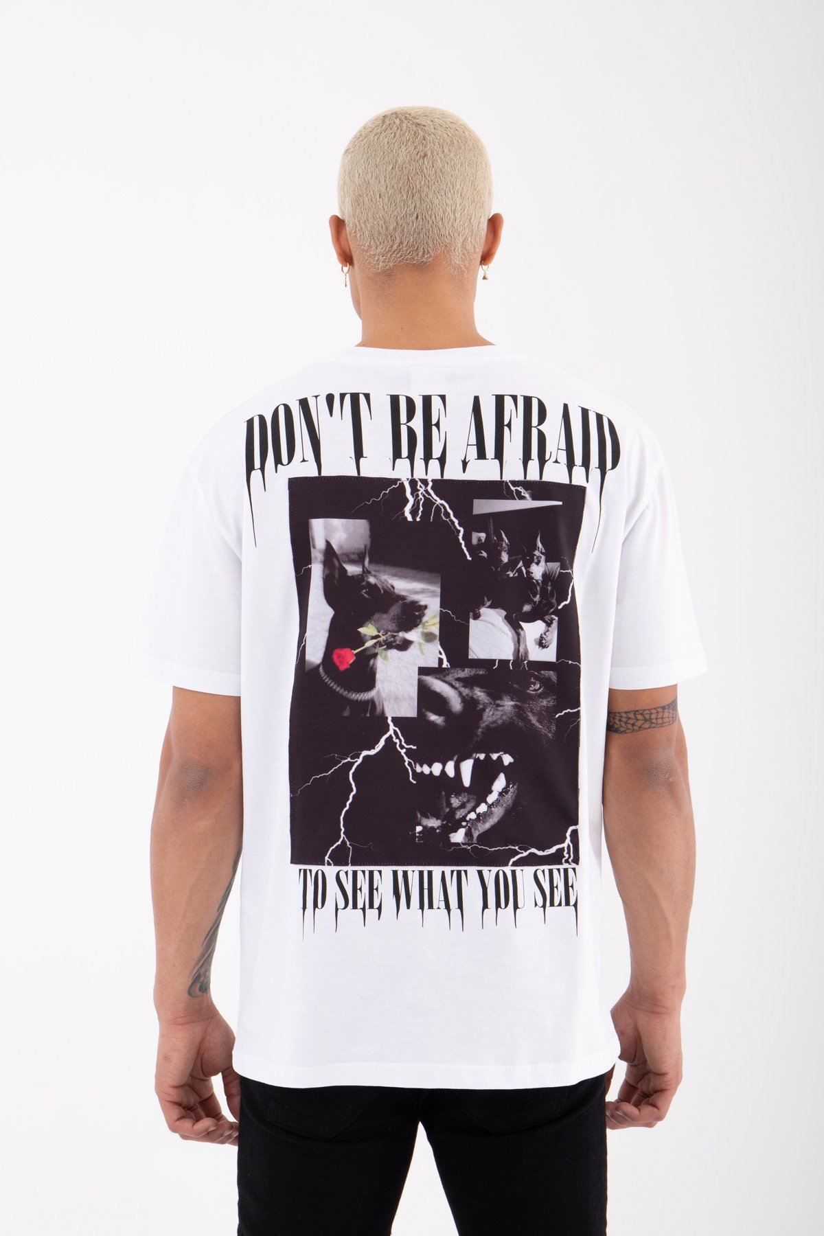 Regular Don't Be Afraid Baskılı Pamuklu T-Shirt BEYAZ