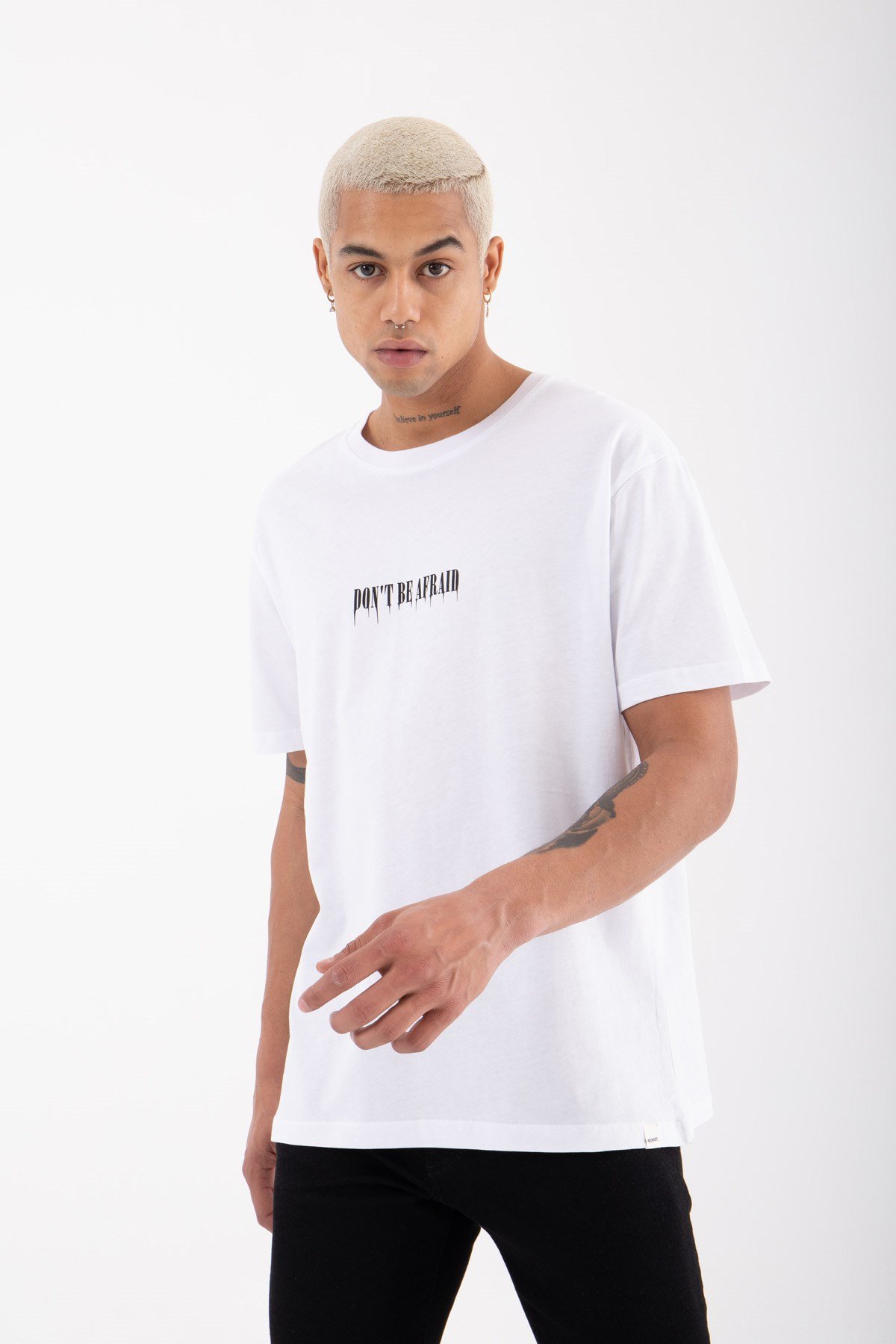 Regular Don't Be Afraid Baskılı Pamuklu T-Shirt BEYAZ