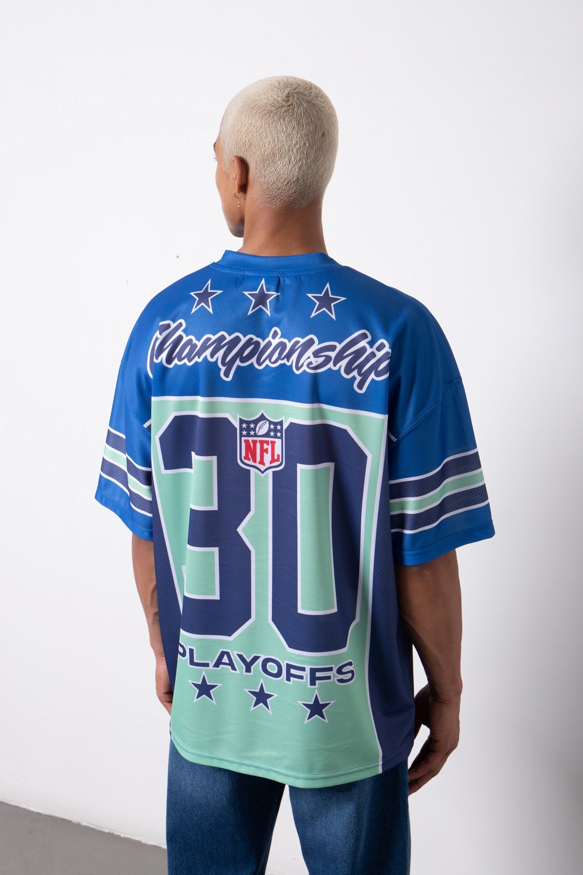 Oversize Conference 30 Dijital Baskı T-shirt MAVİ