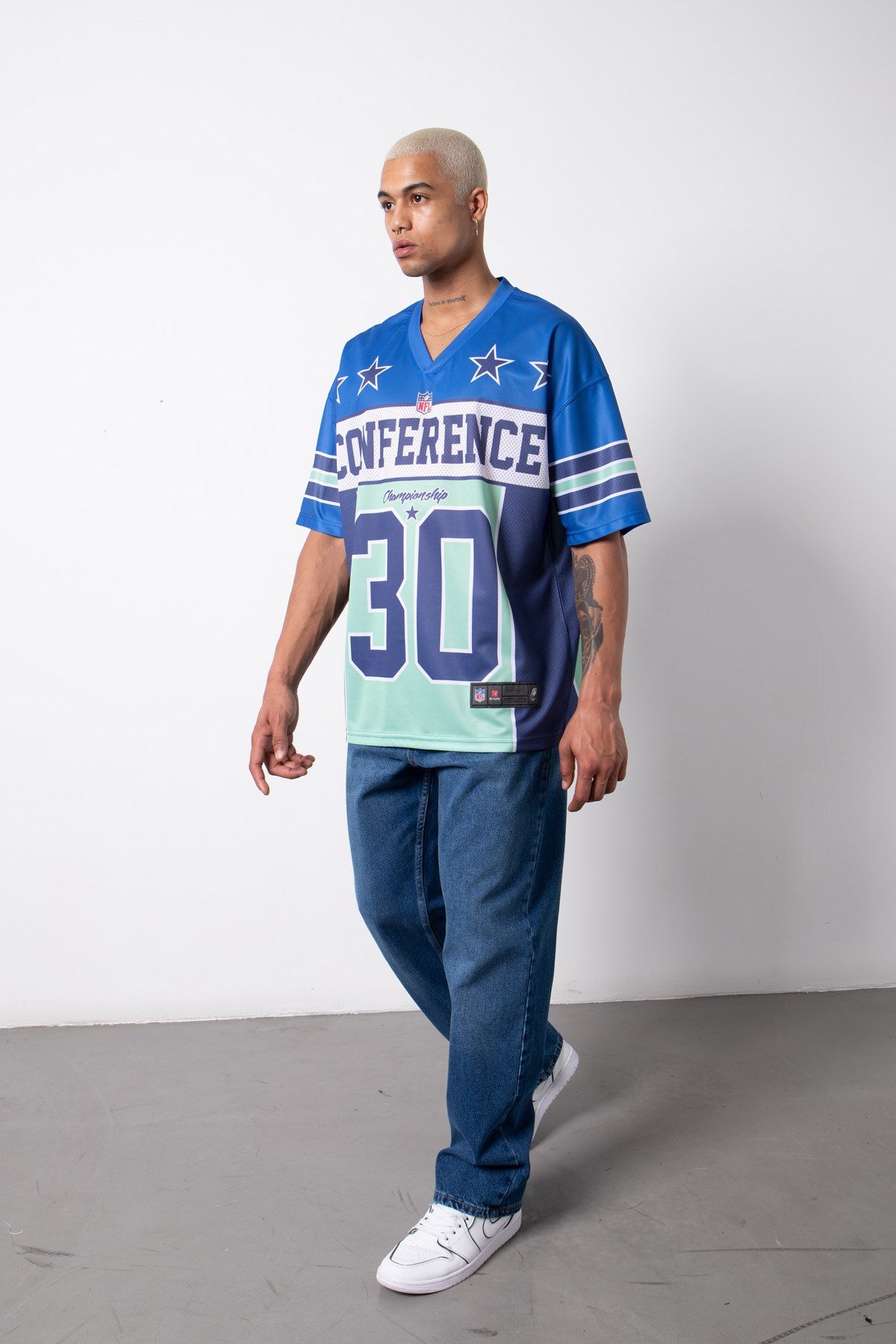 Oversize Conference 30 Dijital Baskı T-shirt MAVİ