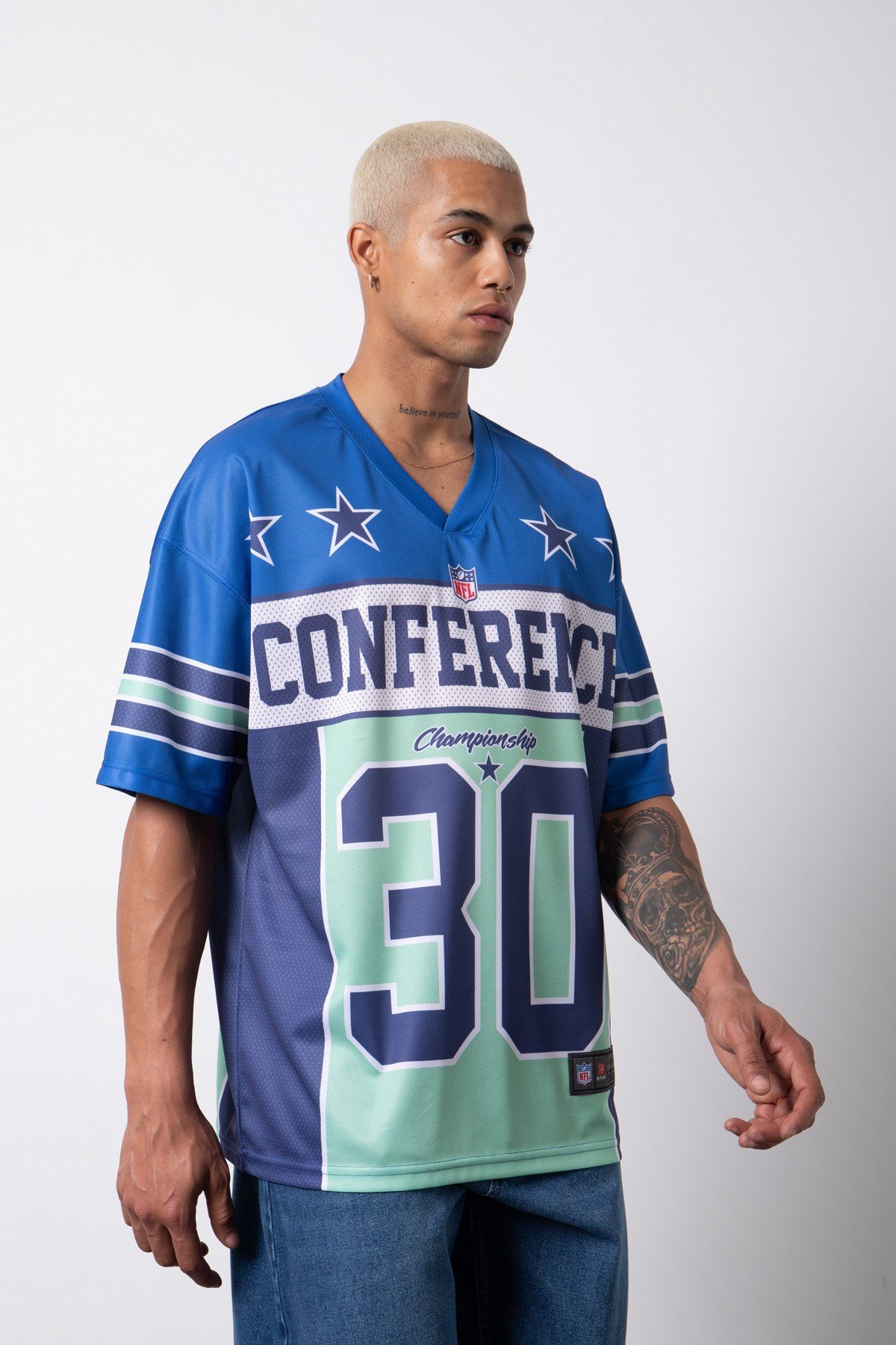 Oversize Conference 30 Dijital Baskı T-shirt MAVİ