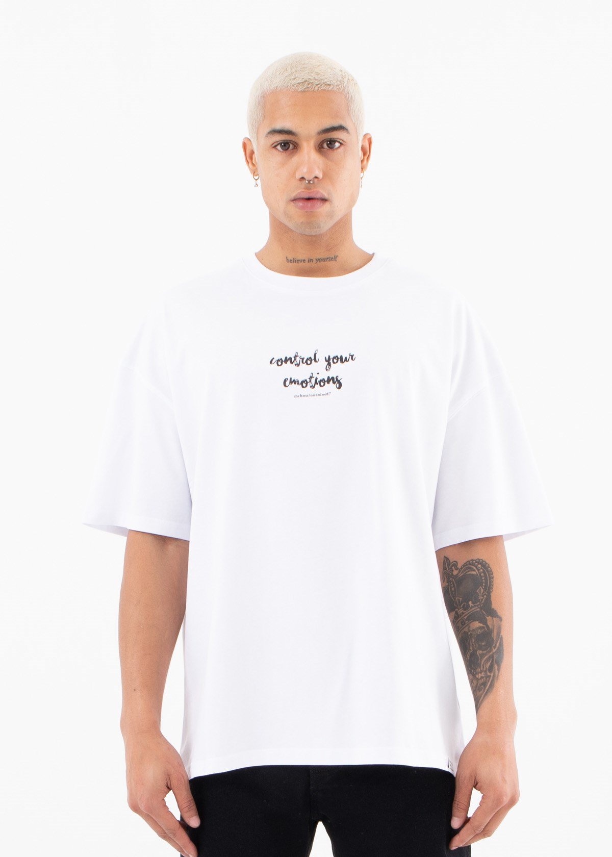 Oversize Control Baskılı Pamuklu T-Shirt BEYAZ