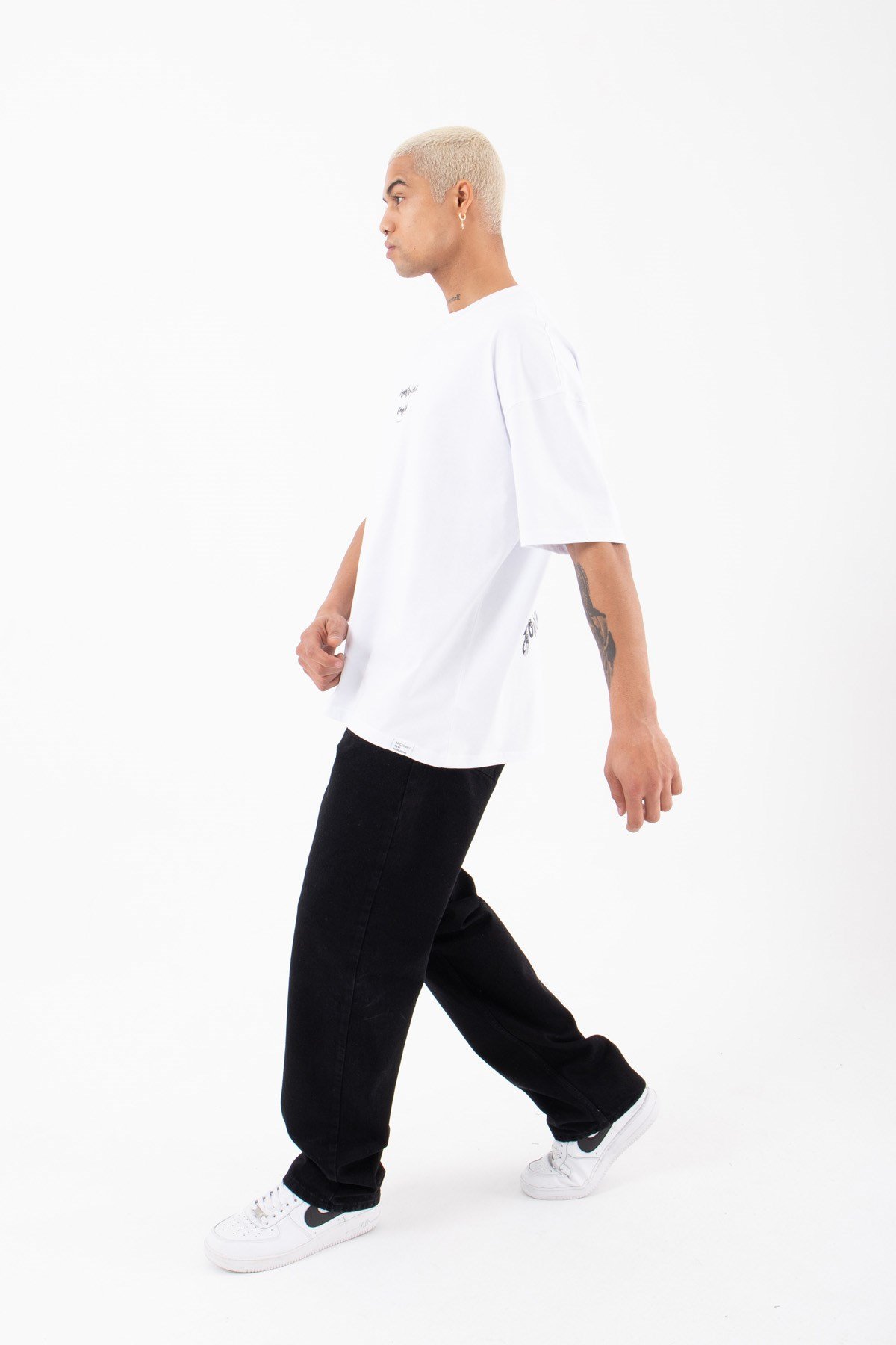 Oversize Control Baskılı Pamuklu T-Shirt BEYAZ