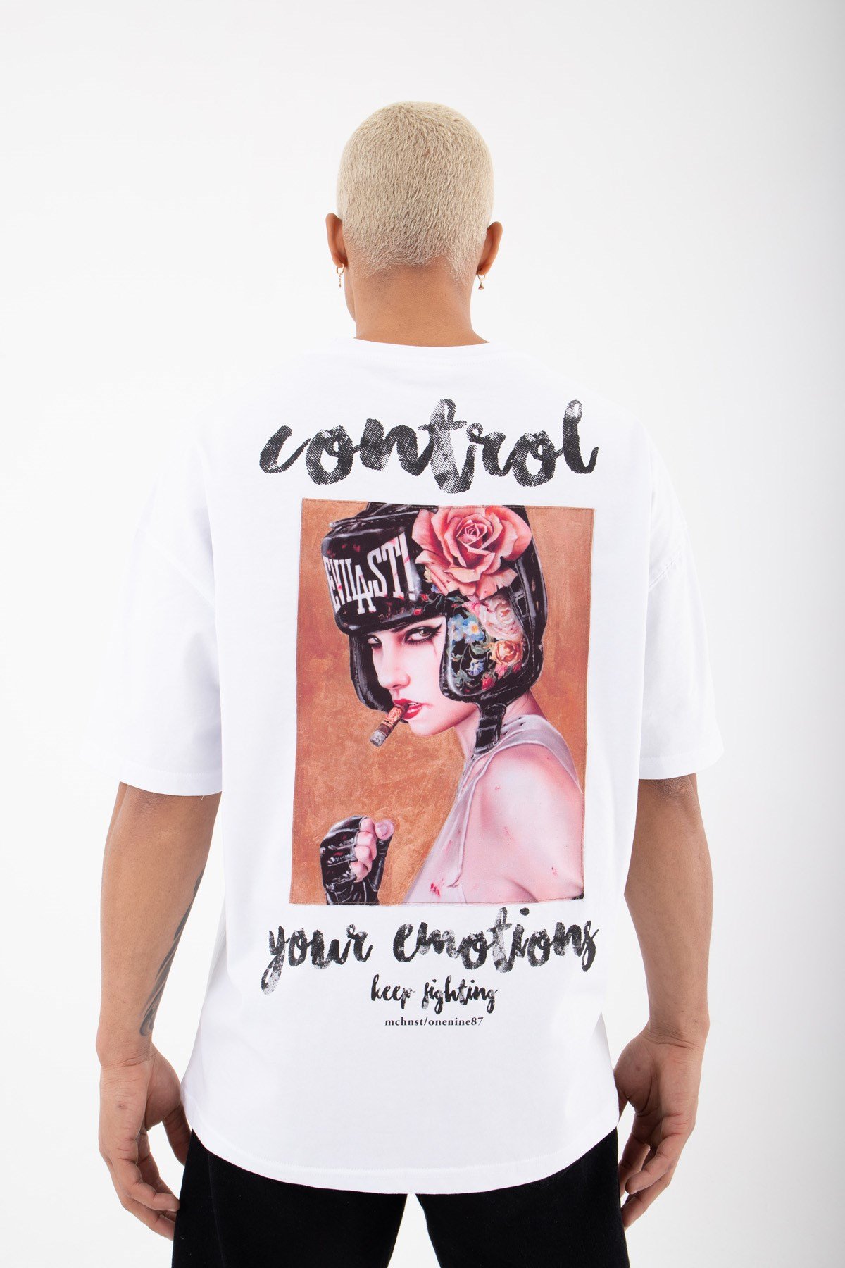 Oversize Control Baskılı Pamuklu T-Shirt BEYAZ