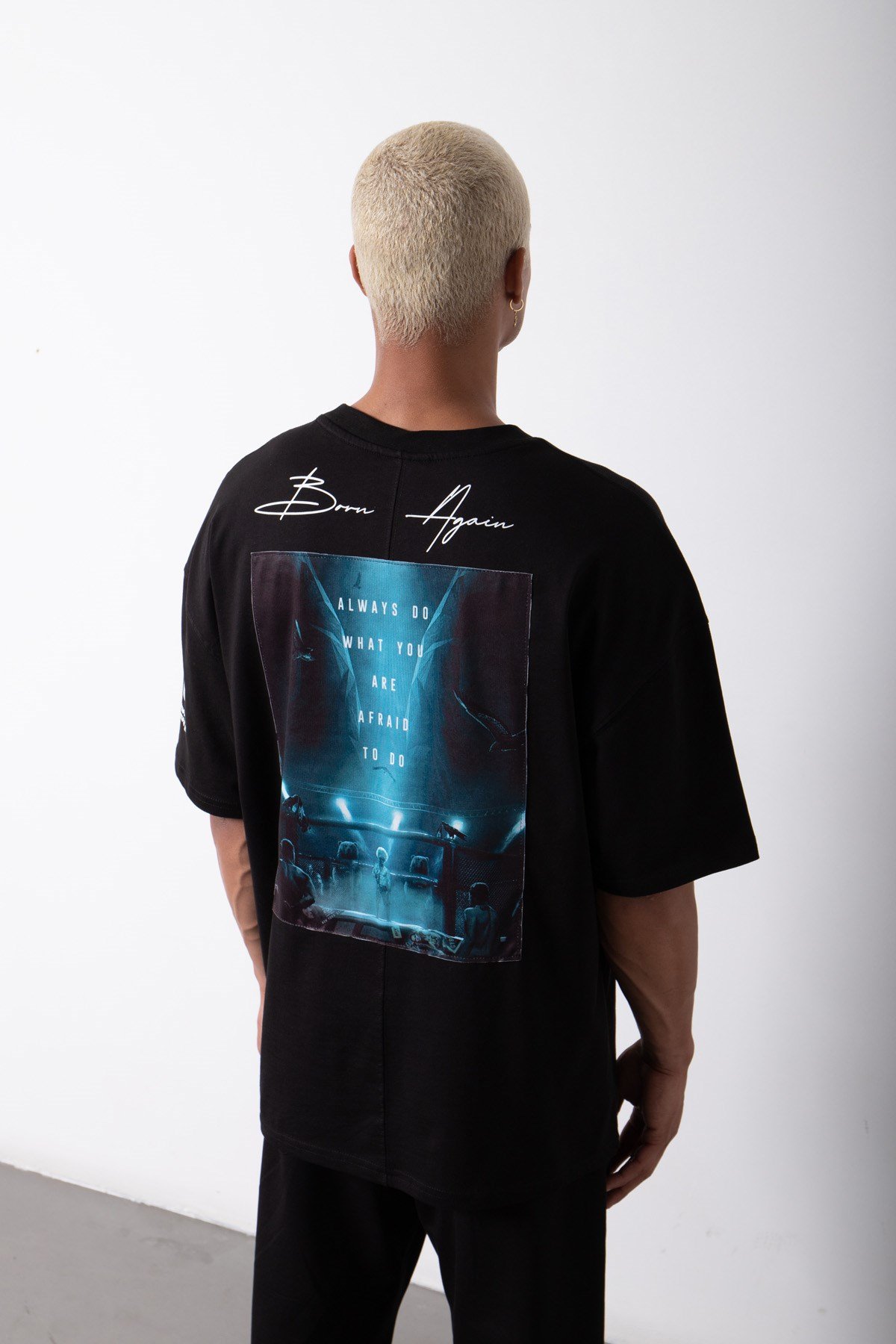 Oversize UFC Baskılı Pamuklu T-Shirt SİYAH