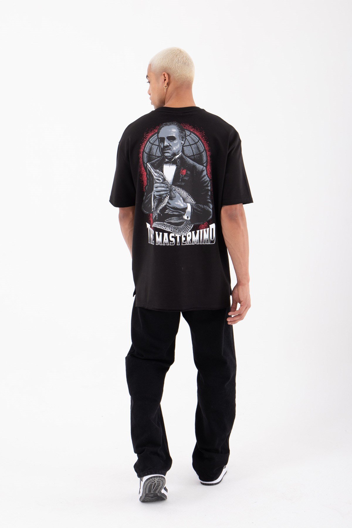 Oversize The Godfather Basklı Pamuklu T-Shirt SİYAH