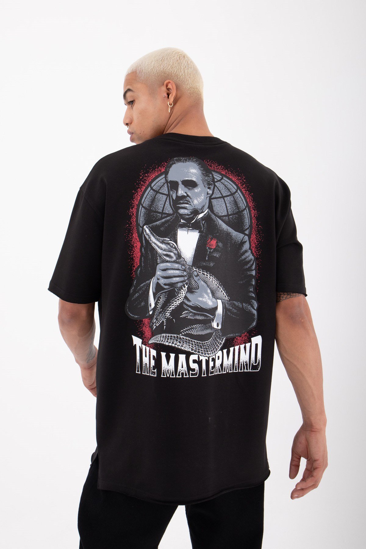 Oversize The Godfather Basklı Pamuklu T-Shirt SİYAH