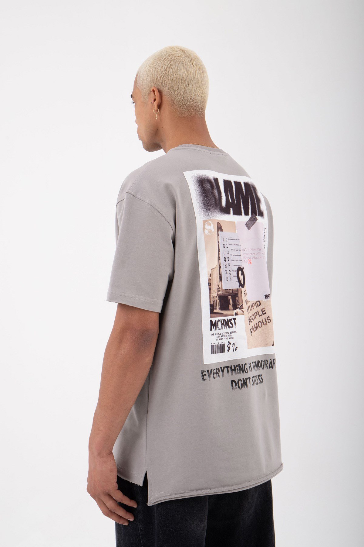 Relaxed Blame Baskılı Organik Pamuklu T-Shirt ICE GRİ