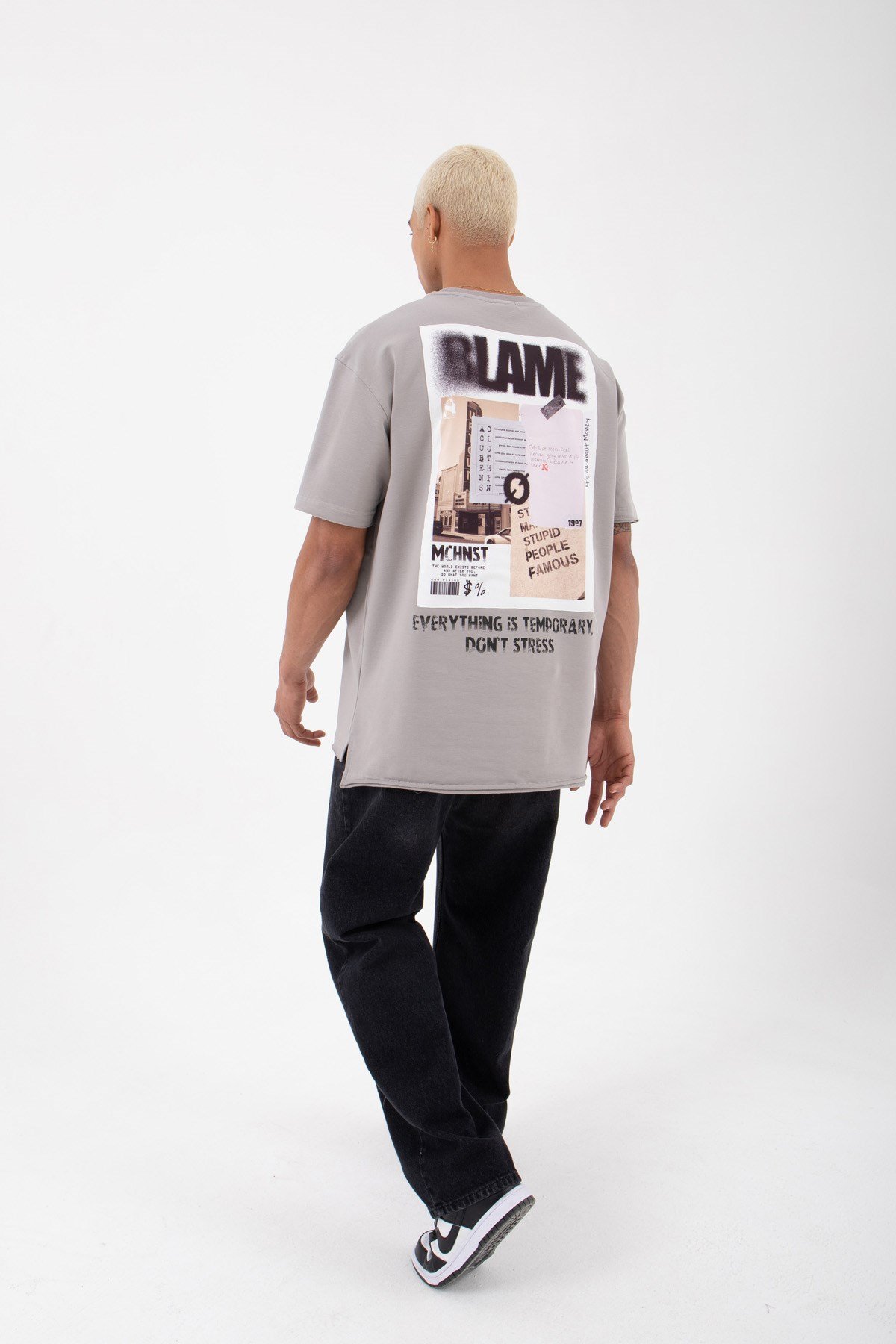 Relaxed Blame Baskılı Organik Pamuklu T-Shirt ICE GRİ