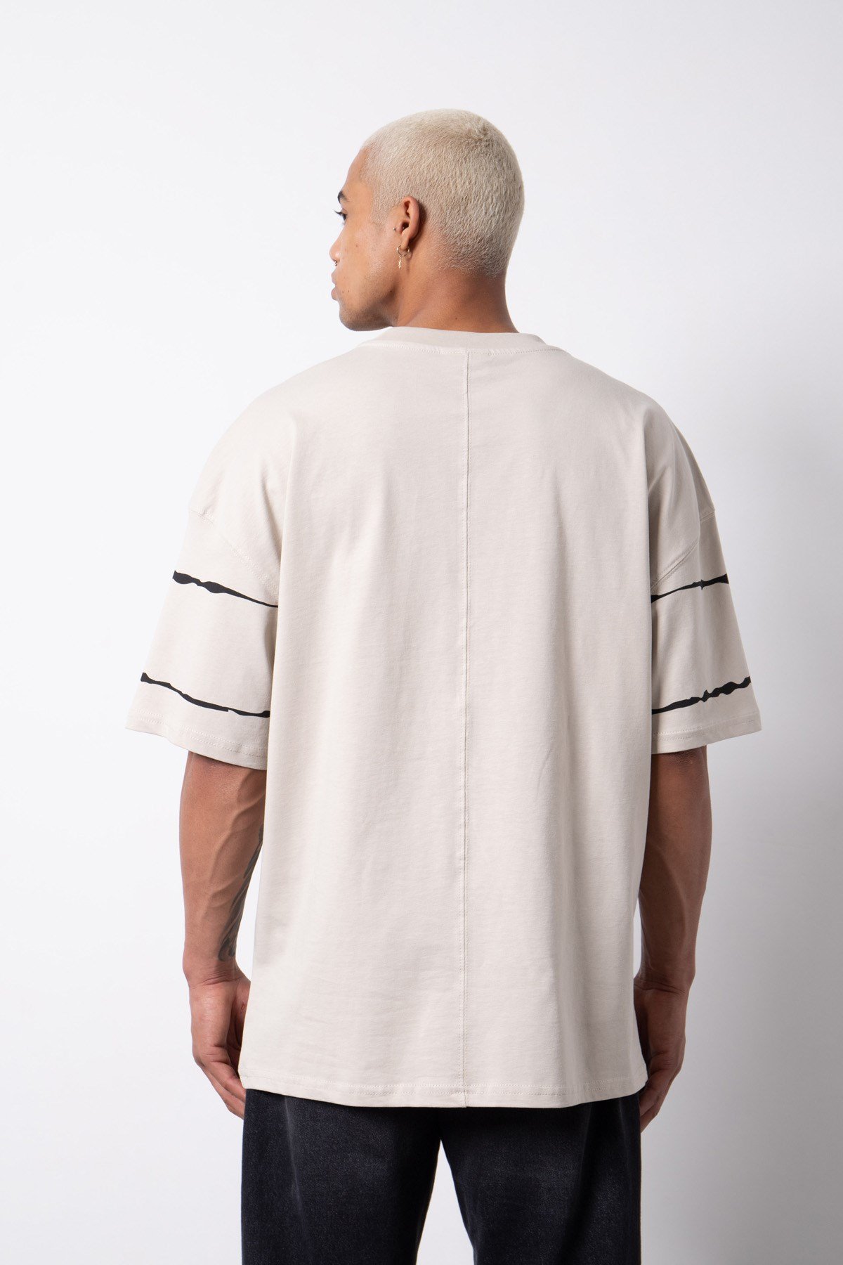 Oversize Tomorrow Baskılı Cizgili Pamuklu T-Shirt DUMAN