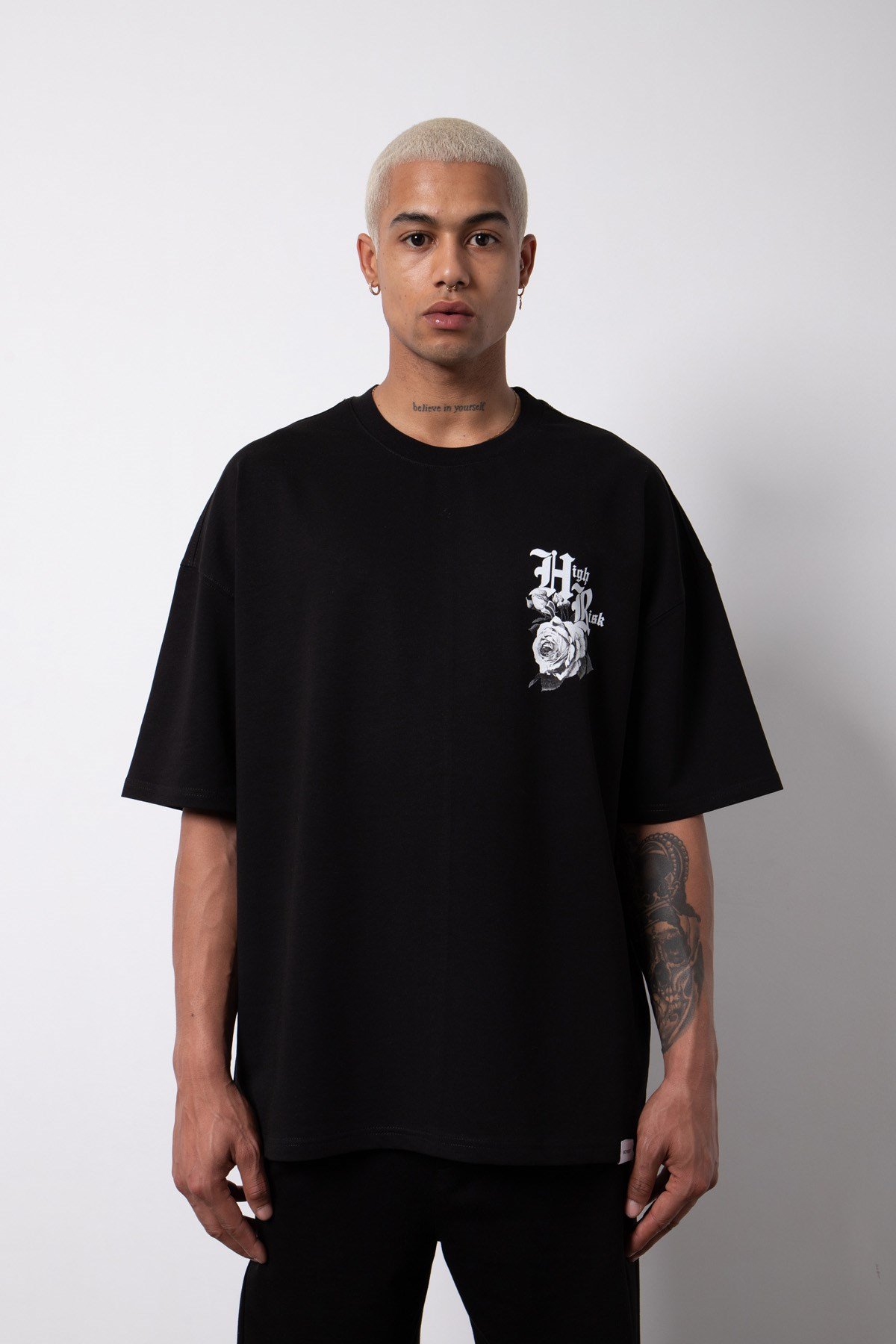 Oversize Hıgh Risk Baskılı Organik Pamuklu T-Shirt SİYAH