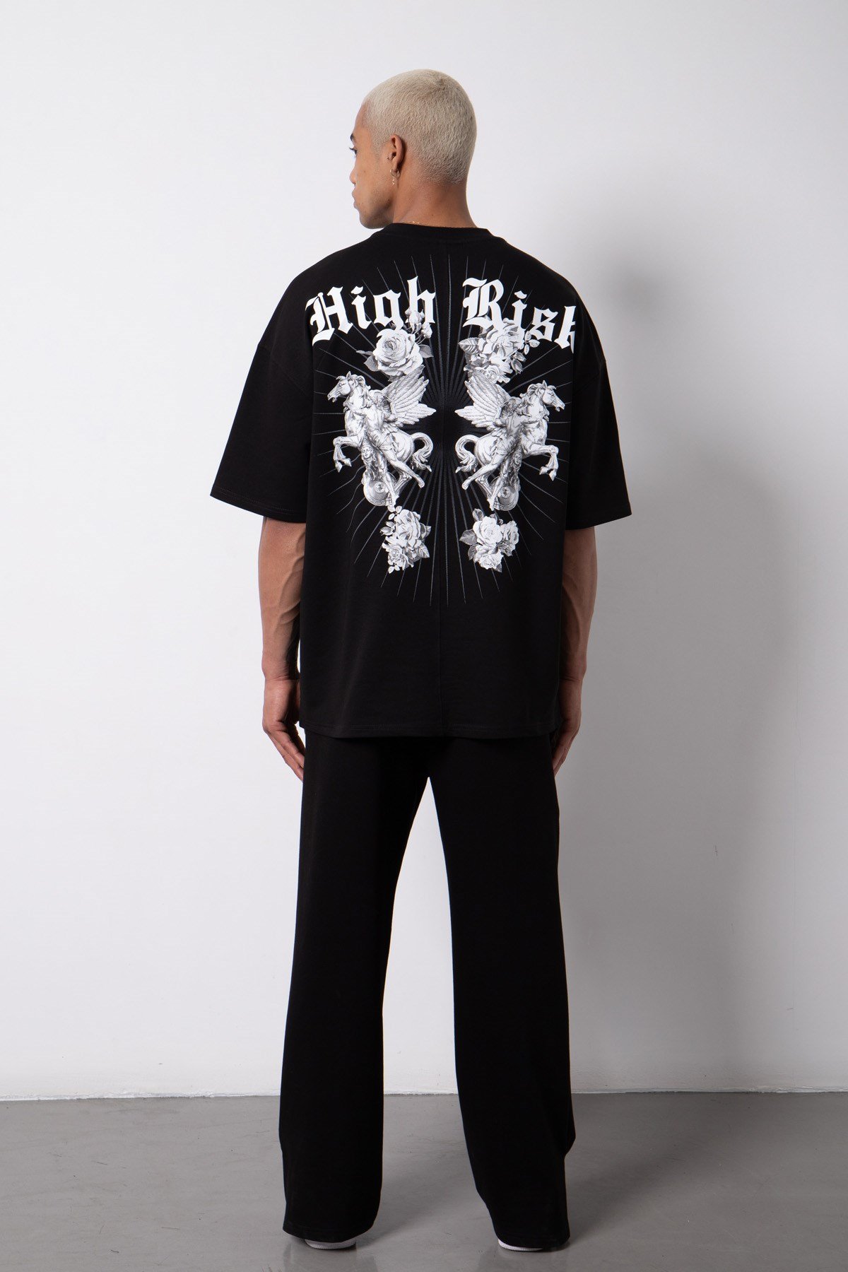 Oversize Hıgh Risk Baskılı Organik Pamuklu T-Shirt SİYAH