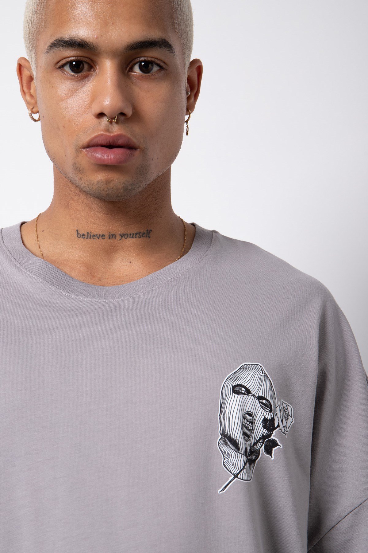 Süper Oversize Youth Baskılı Pamuklu T-Shirt ICE GRİ