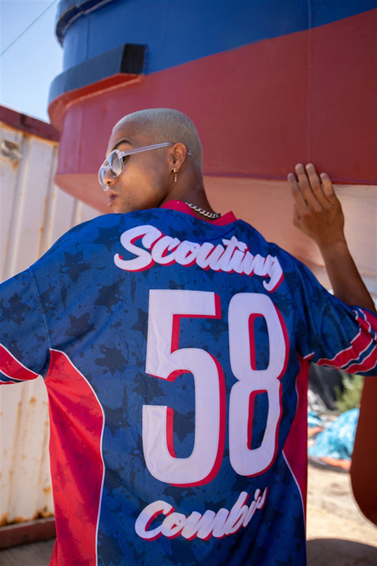 Oversize Scoting Combine 58 Baskılı NFL T-Shirt MAVİ KIRMIZI