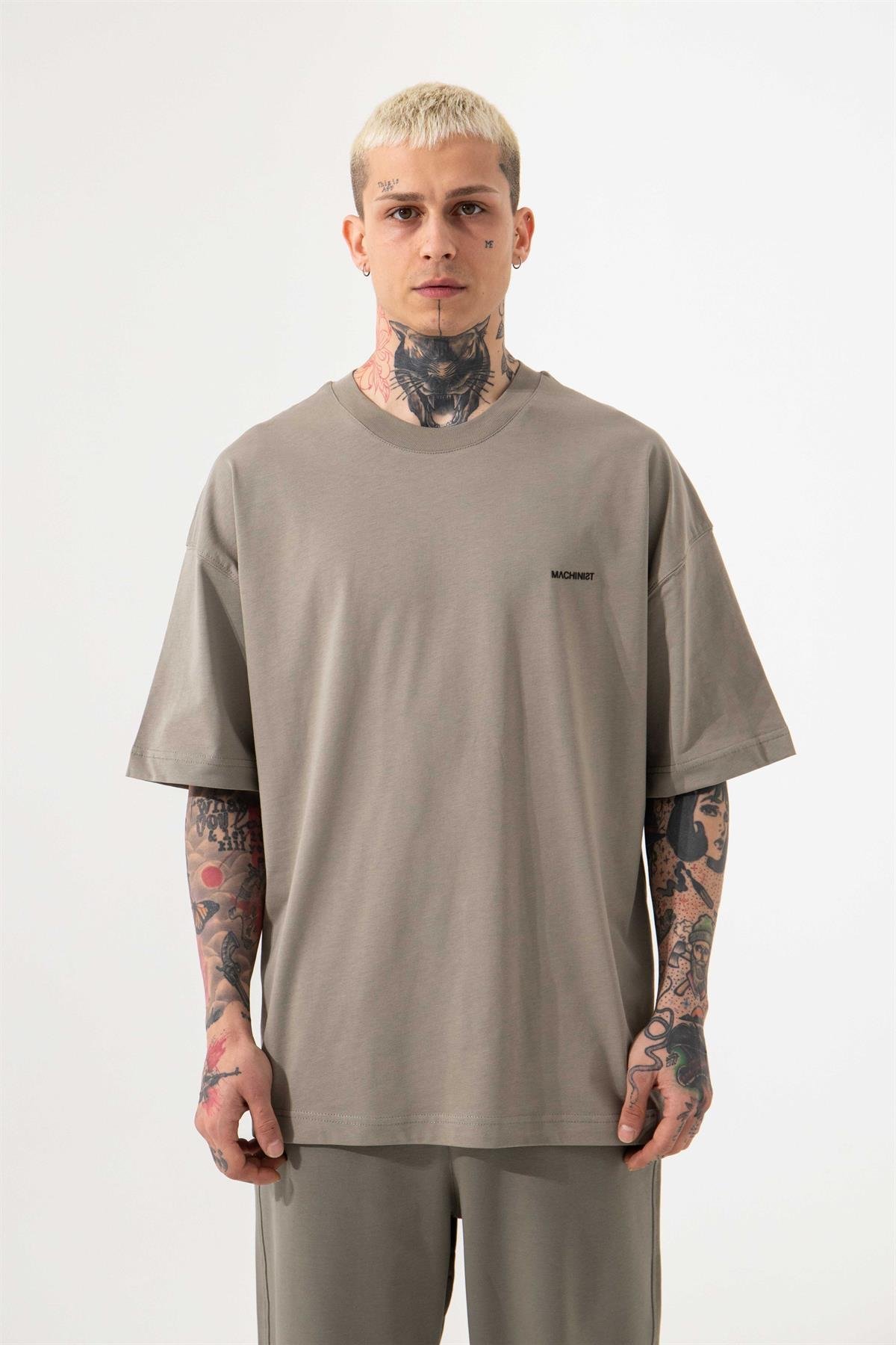Erkek Basic Oversize Süprem Pamuklu Haki Tişört