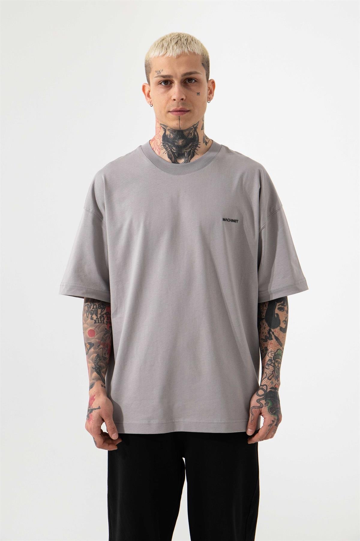 Oversize Basic Süprem Pamuklu T-Shirt Ice Gri
