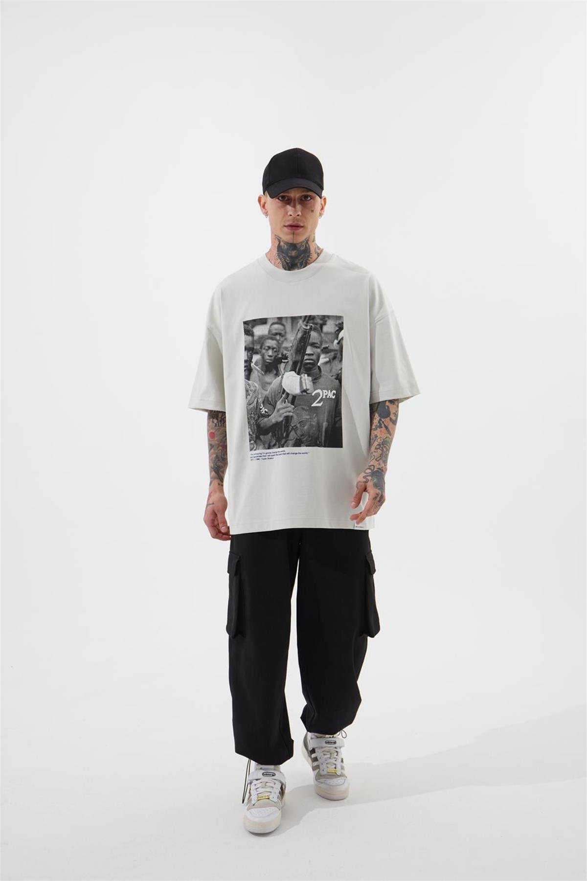 OVERSIZE YOUNG RASCALS BASKILI T-SHIRT ICE GRİ